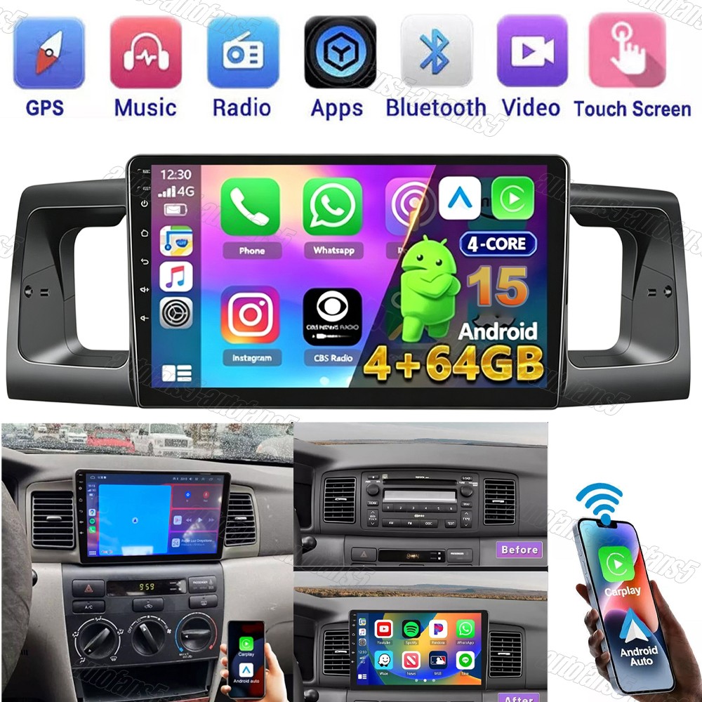 4+64GB Android 15 Car Stereo Radio GPS Navi WIFI For Toyota Corolla 2003-2008