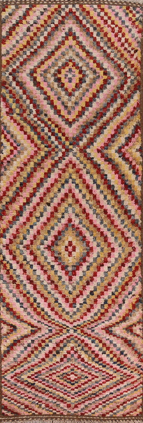 Pastel Color Geometric Moroccan Berber Runner Rug 3\'x10\' Wool Handmade Carpet
