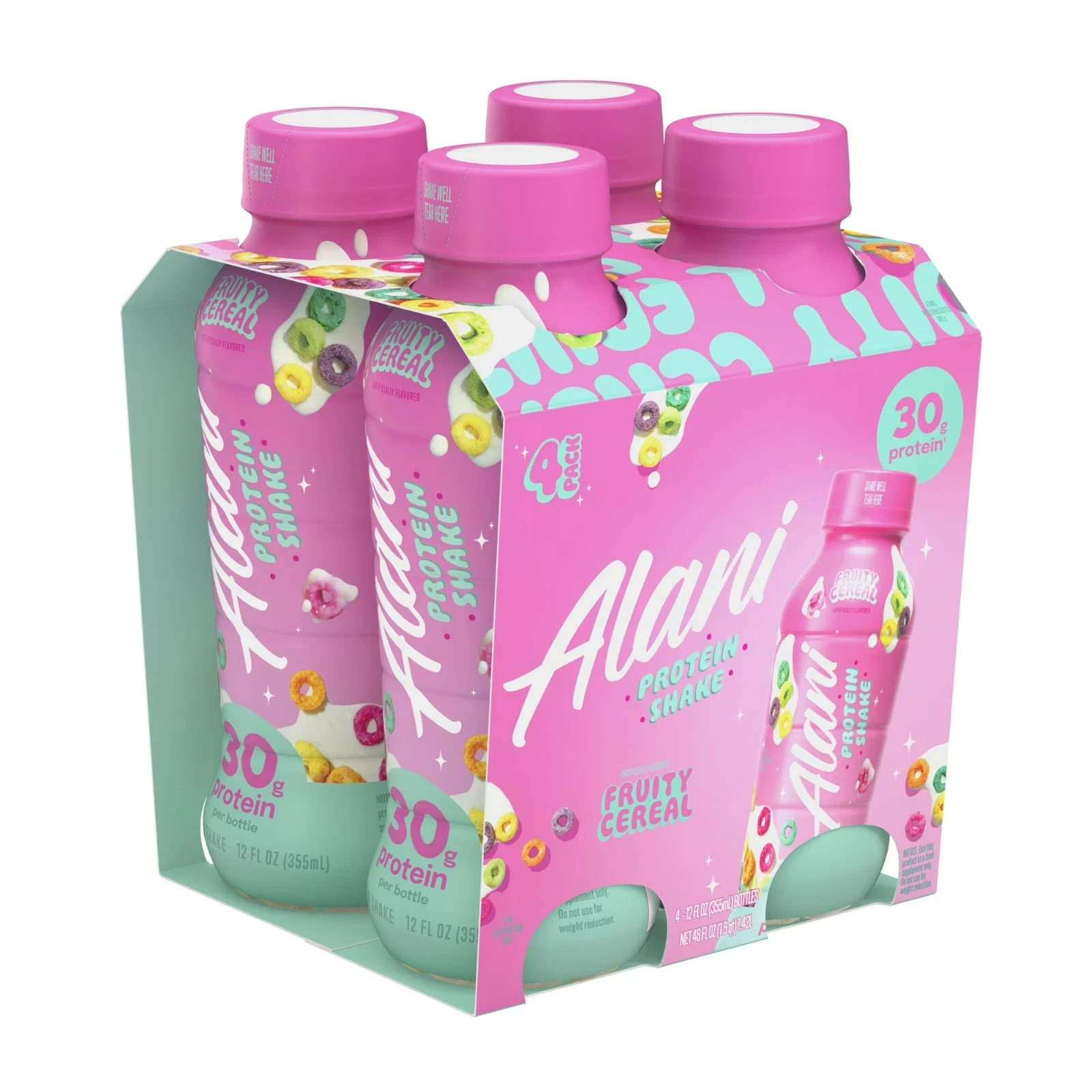 Alani Nu Protein shake Fruity cereal 12 fl oz 4 pack Bottles..... Alani Nu Protein shake Fruity cereal 12 fl oz 4 pack Bottles.....