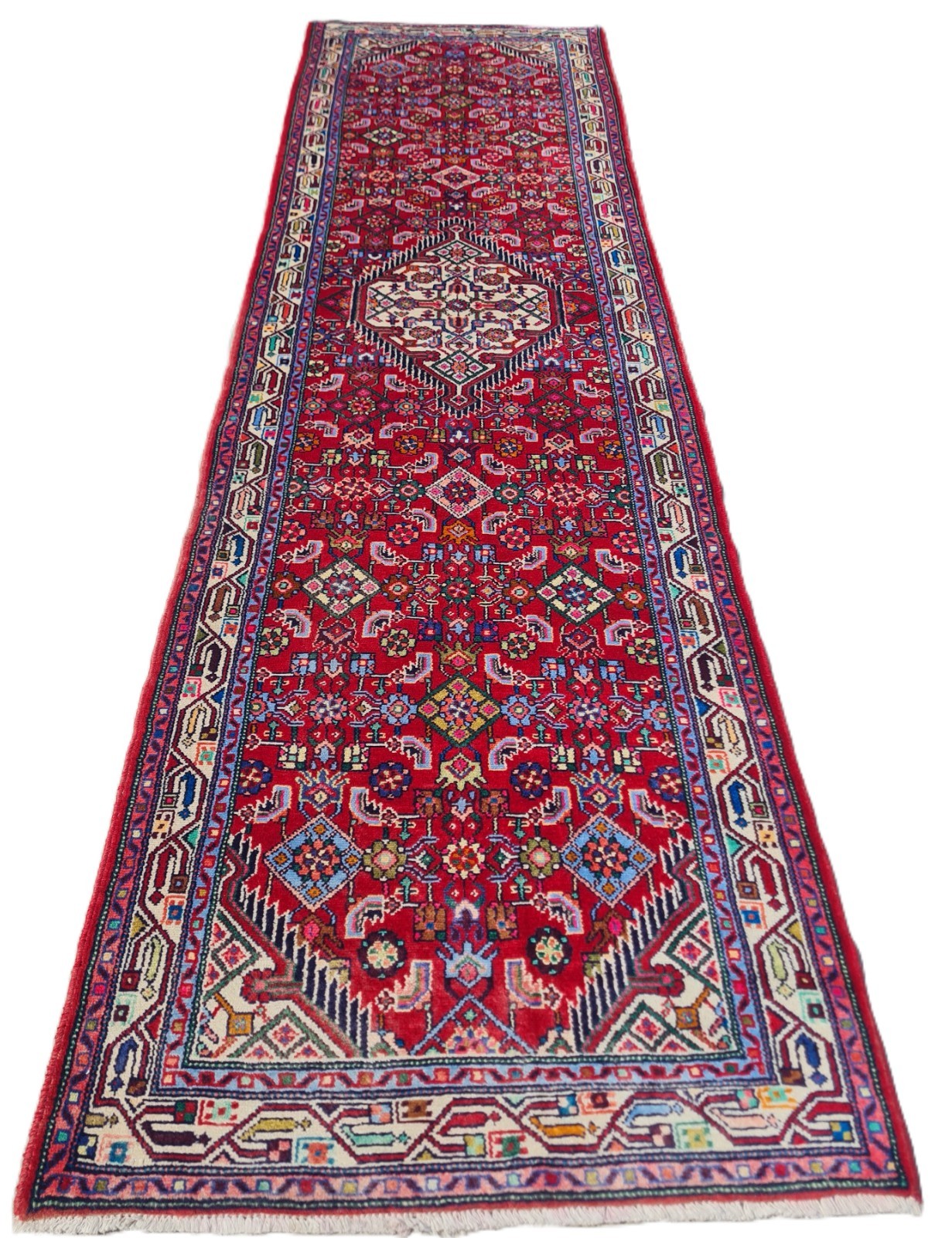 Genuine Hand Knotted Vintage Hamidoun Wool Area Rug 9.5 x 2.8 Ft
