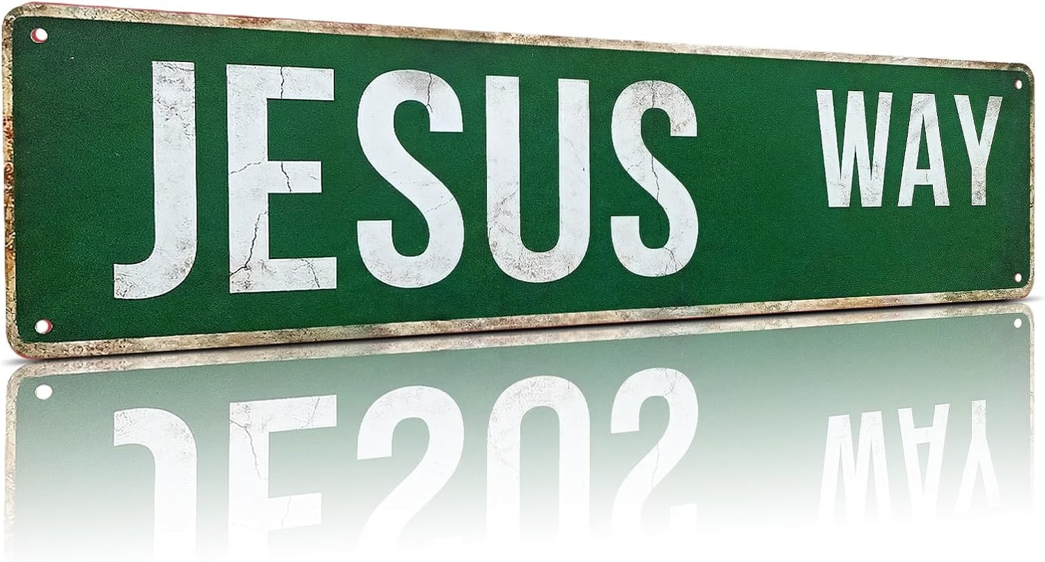 MOSM Jesus Way Metal Street Sign - Christian Wall Decor - Vintage 4\