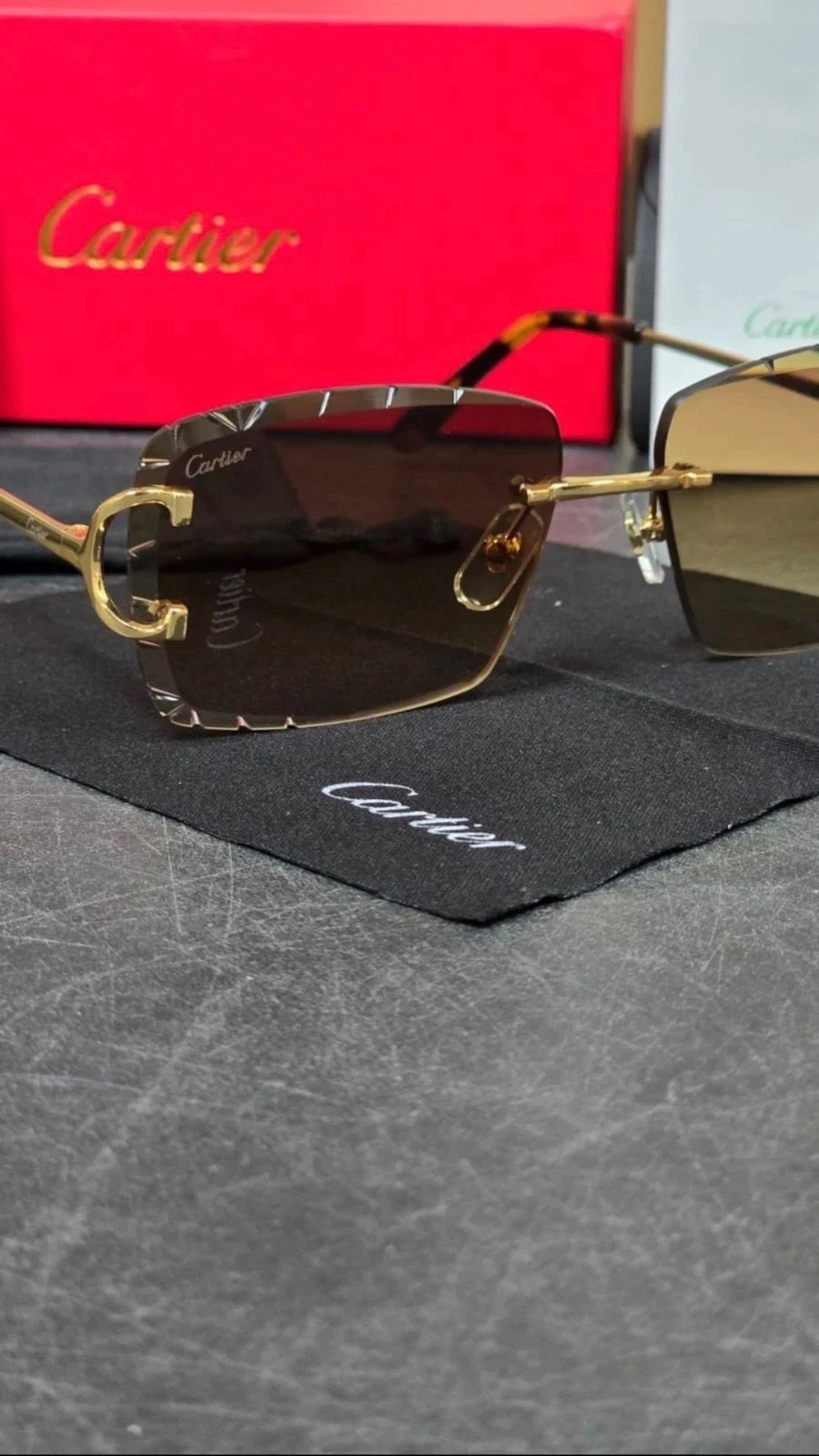 Cartier C Wire Diamond cut Gradient Brown Men\'s Sunglasses Golden frame Cartier C Wire Diamond cut Gradient Brown Men\'s Sunglasses Golden frame