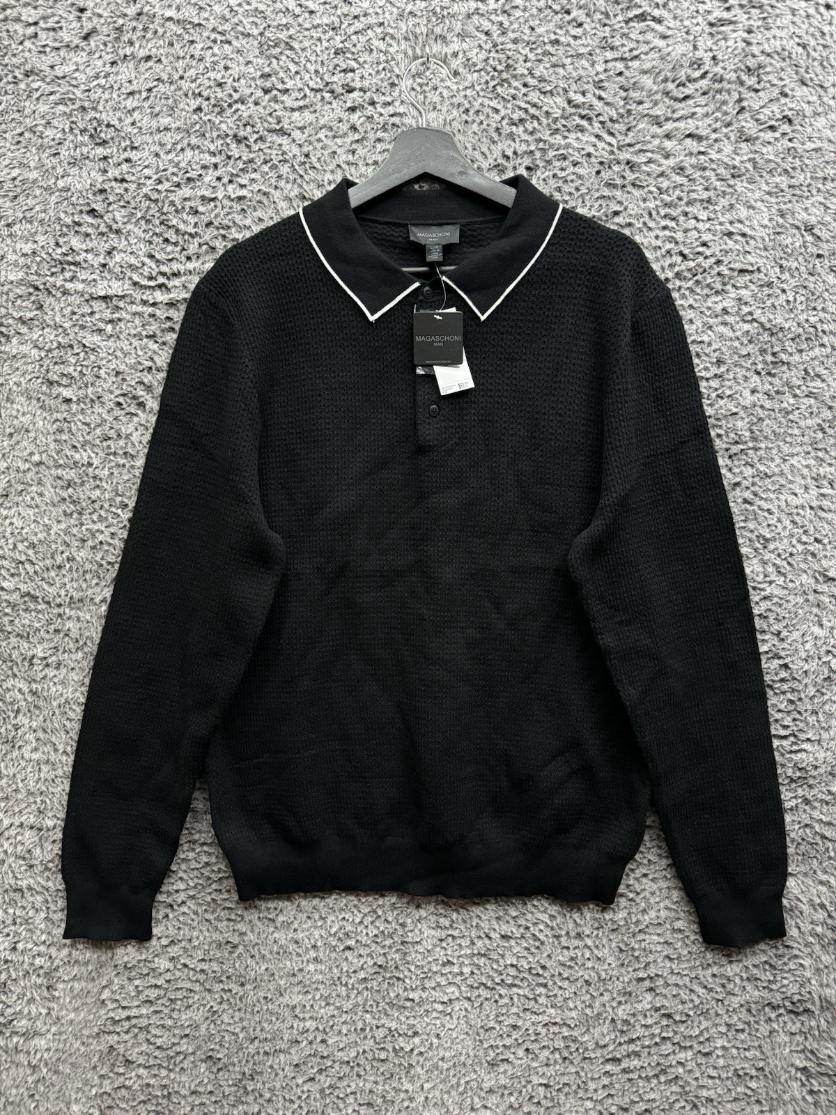 Magaschoni Mens Long Sleeve Tipped Collar Sweater Size Large NWT