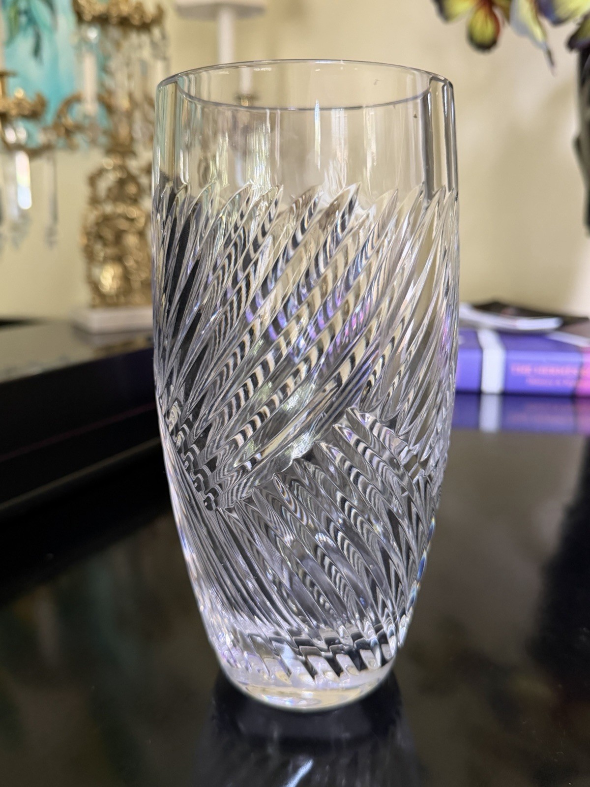 Vintage Bohemian Czech Cut Lead Crystal Cylinder Vase 8\