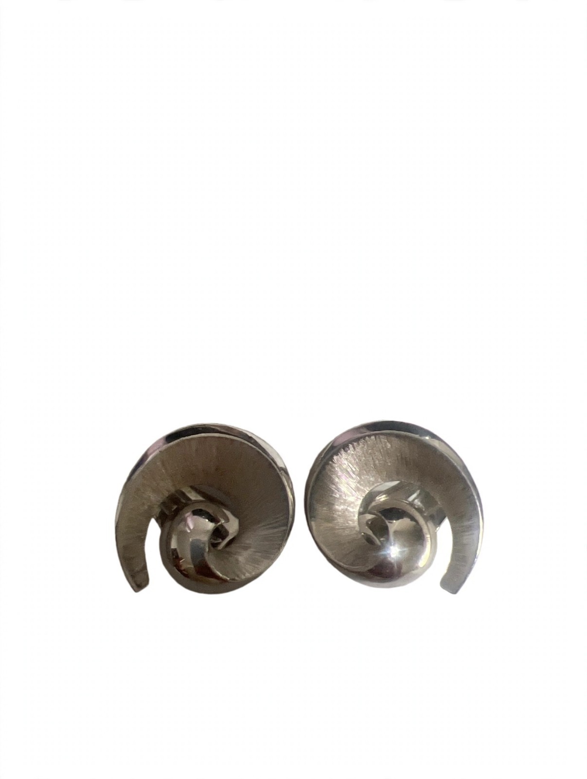 Trifari Silver Tone Nautilus Swirl Clip-On Earrings Spiral Shell Signed Vintage