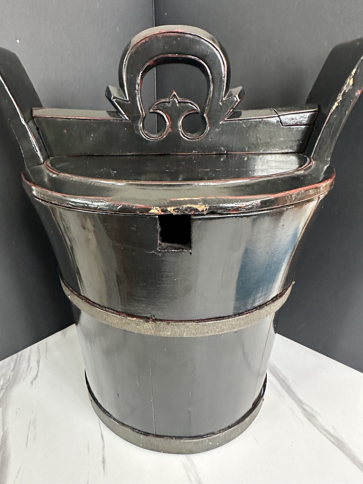 Antique 1900s  Vintage Chinese Rice Bucket With Locking Lid And Handle