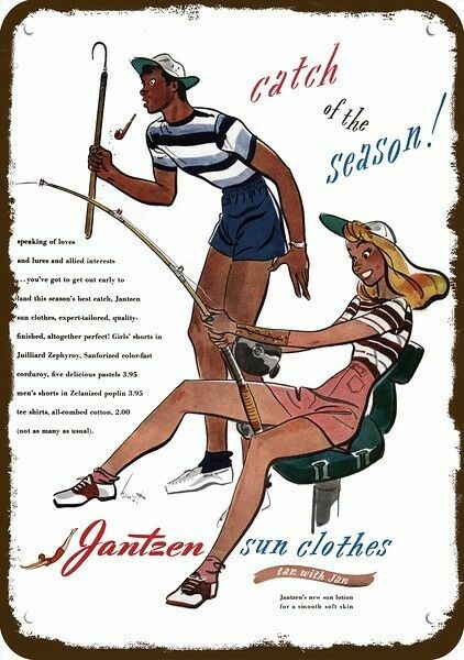 1945 JANTZEN Sun Clothes Fishing Fish Vintage-Look DECORATIVE REPLICA METAL SIGN 1945 JANTZEN Sun Clothes Fishing Fish Vintage-Look DECORATIVE REPLICA METAL SIGN