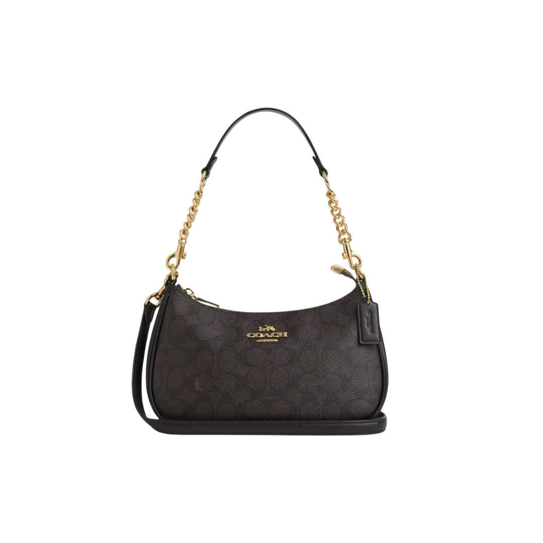 New COACH CA548 Women’s Teri Shoulder Bag In Signature Canvas Gold/Brown Black