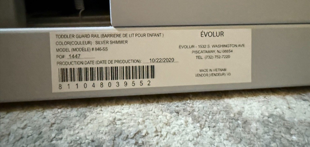 Evolur Aurora Toddler Guard Rail Conversion Kit -Silver Mist-  Crib