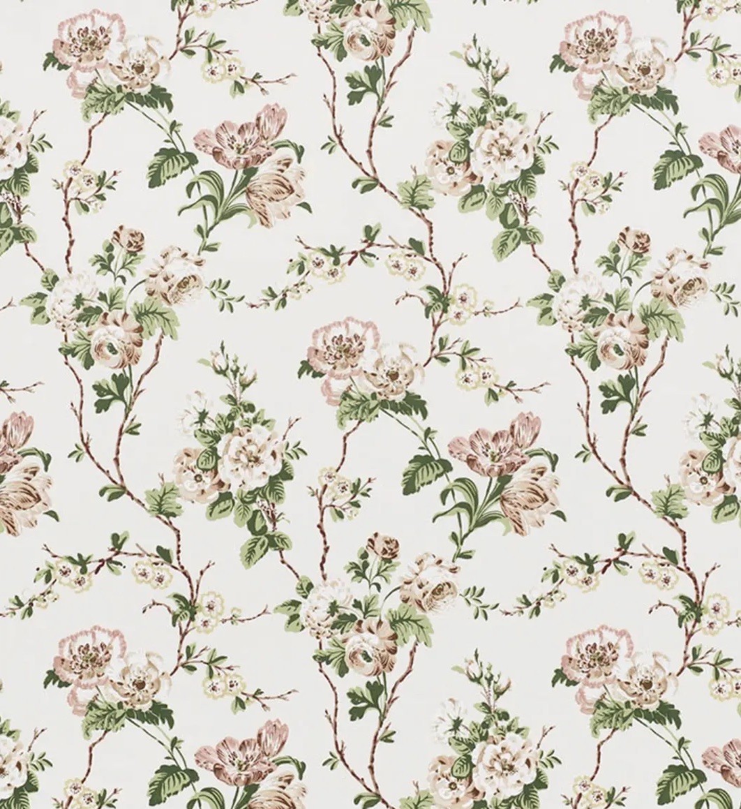 Schumacher Curtain Fabric \'BETTY CHINTZ\' 4.6 METRES QUIET PINK Cotton Chintz