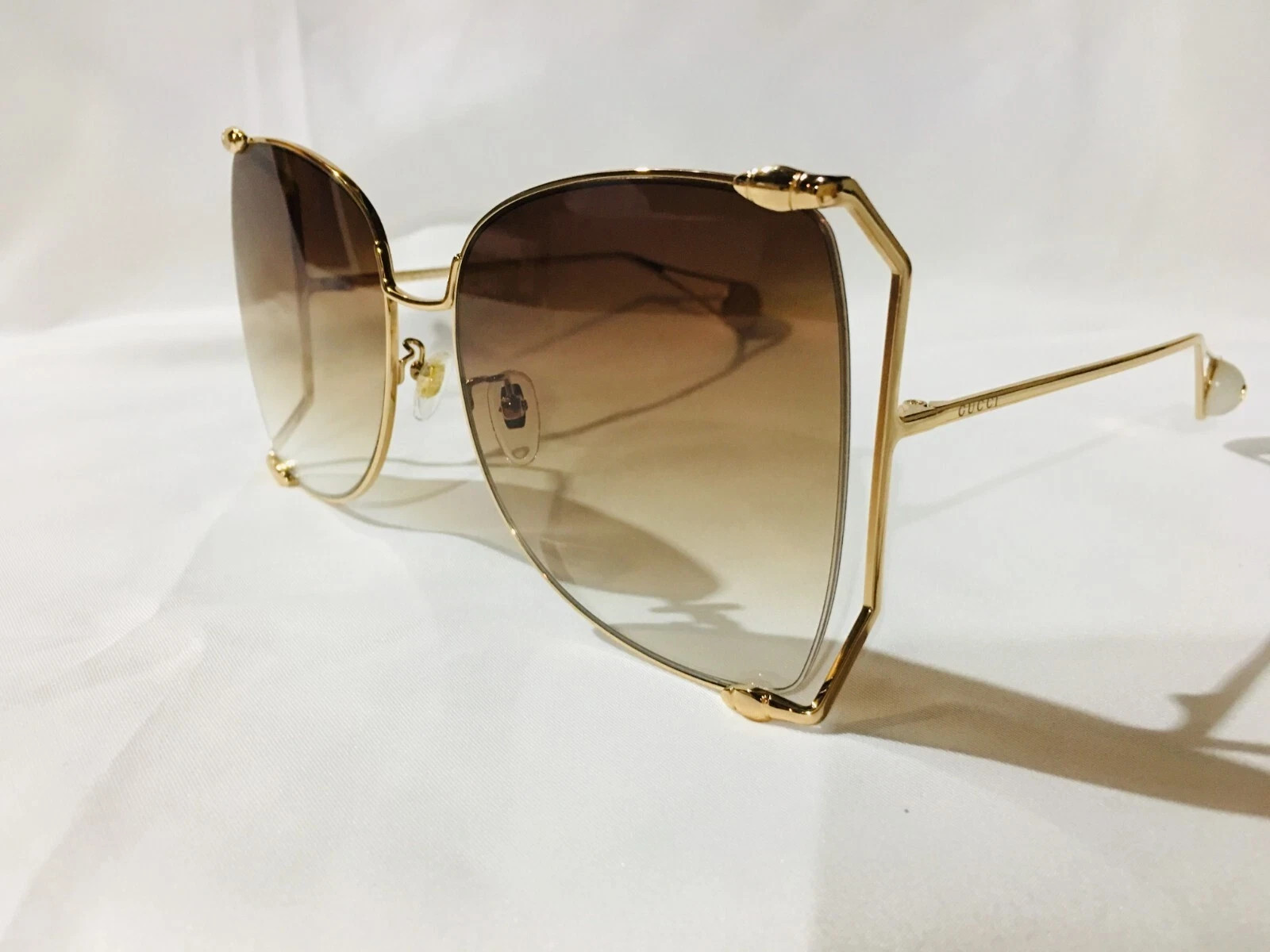 New Gucci GG0252S Women\'s Gold Brown Lens Butterfly Sunglasses New Gucci GG0252S Women\'s Gold Brown Lens Butterfly Sunglasses
