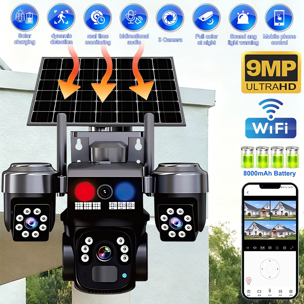 4PCS Solar Battery Powered Wireless WiFi Home Security Camera 4K HD Outdoor CCTV