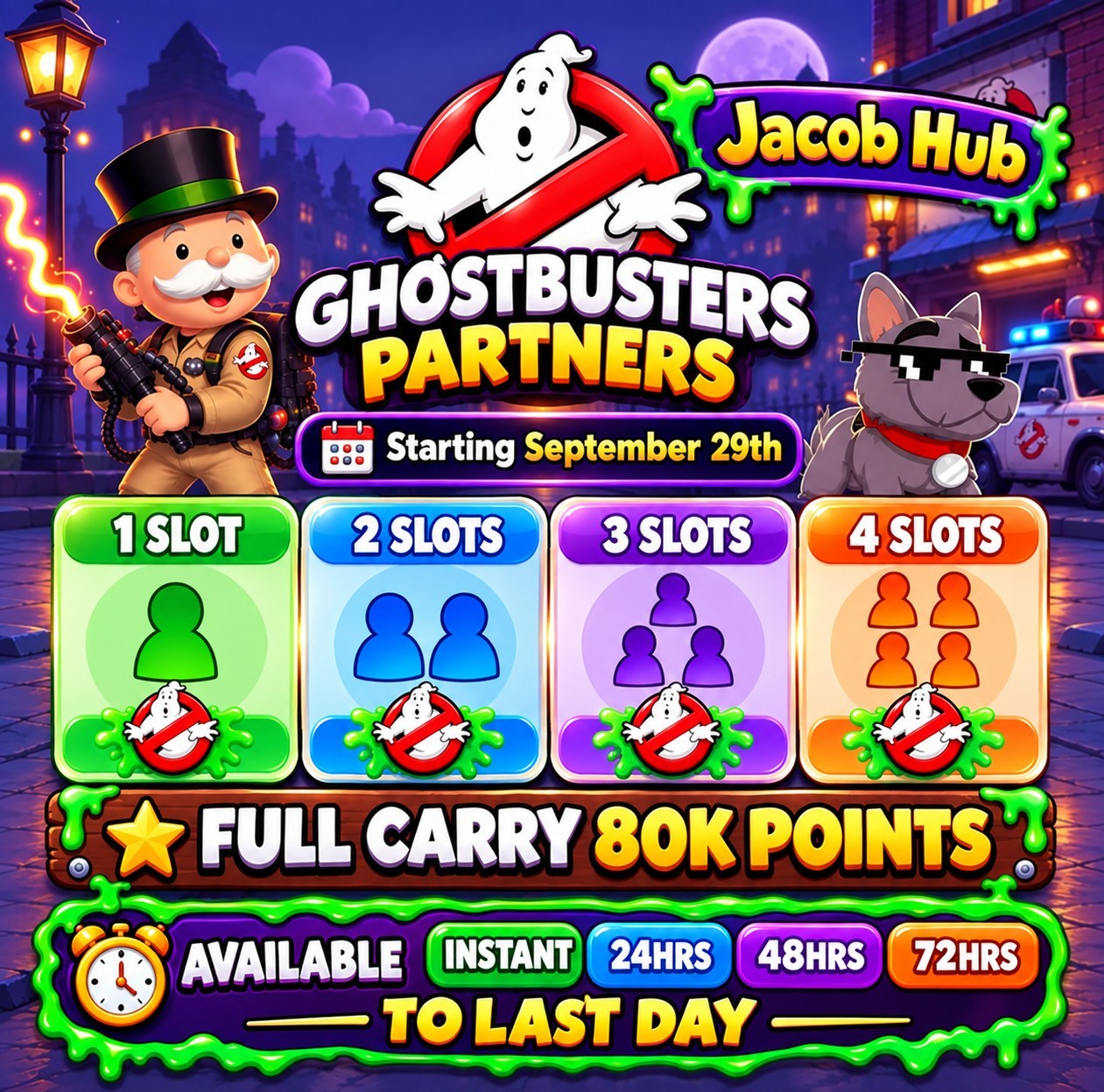Monopoli Go GhostBusters partner Slots Instant 1-72h Full Carry