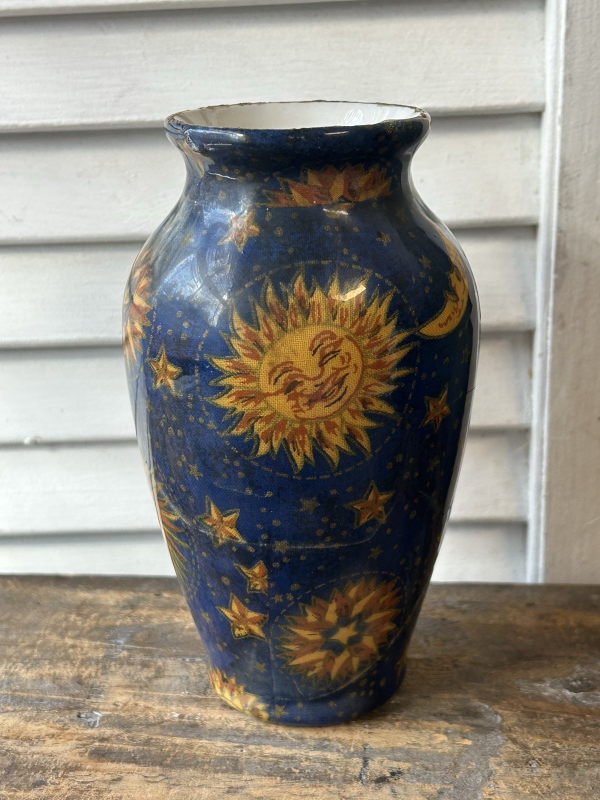 Vintage 90s Celestial Vase, Whimsigothic Sun Face, Stars Moon 6” Vintage 90s Celestial Vase, Whimsigothic Sun Face, Stars Moon 6”