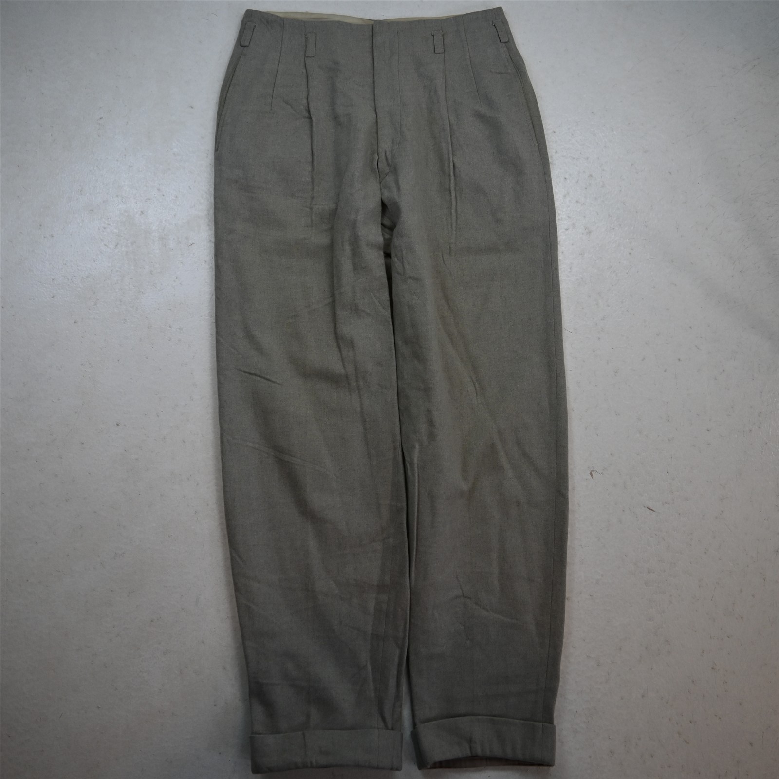 Vtg 1940s 1950s 30x32 Gray Flannel Wool High Waist Pleated Baggy Dress Pants
