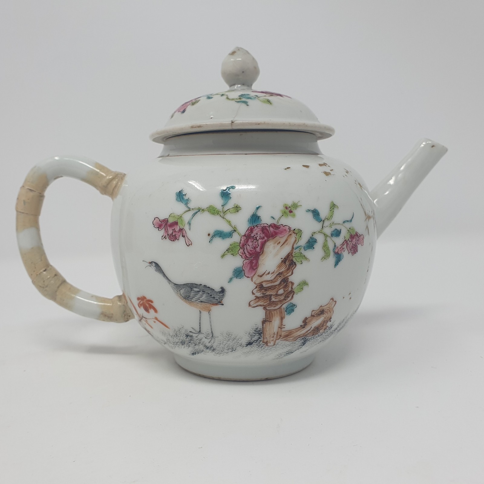 Antique 18thC Chinese Famille Rose Porcelain Teapot with Lid Qianlong Export 
