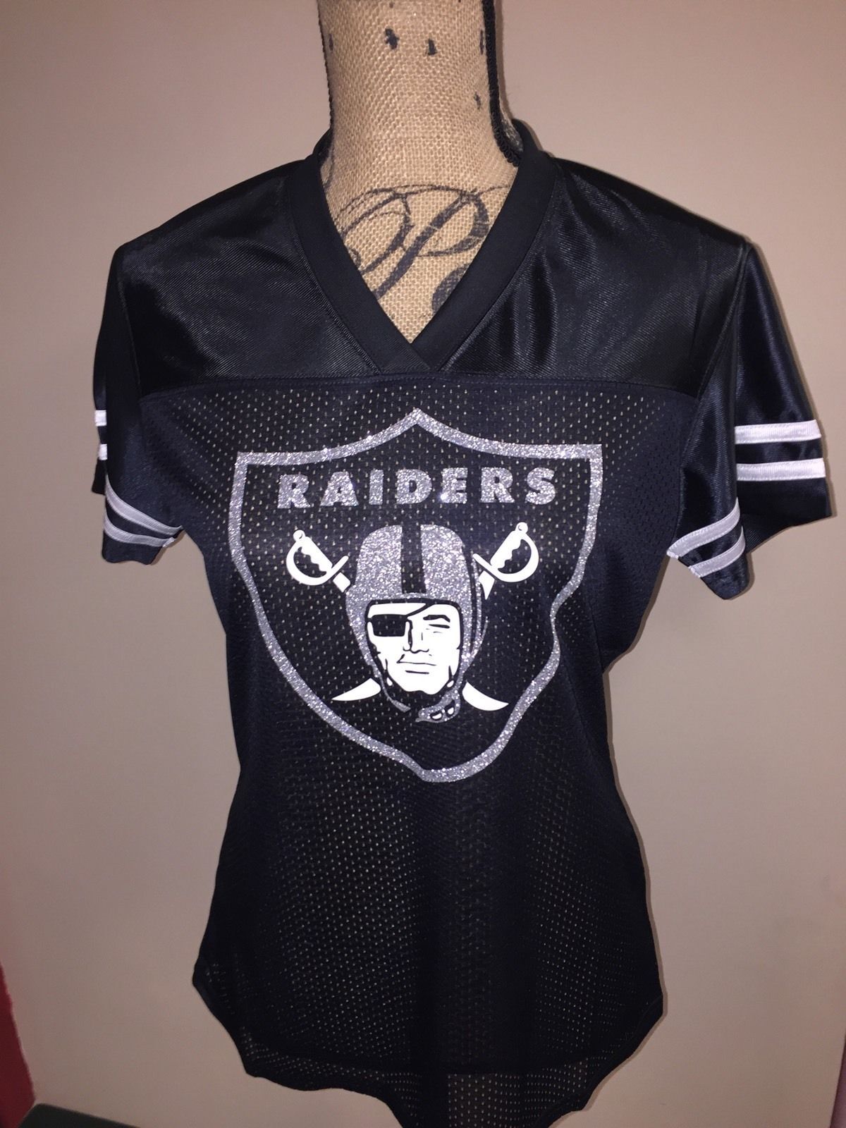 Las Vegas Raiders Women's Glitter Football Jerseys Black and Silver Las Vegas Raiders Women's Glitter Football Jerseys Black and Silver