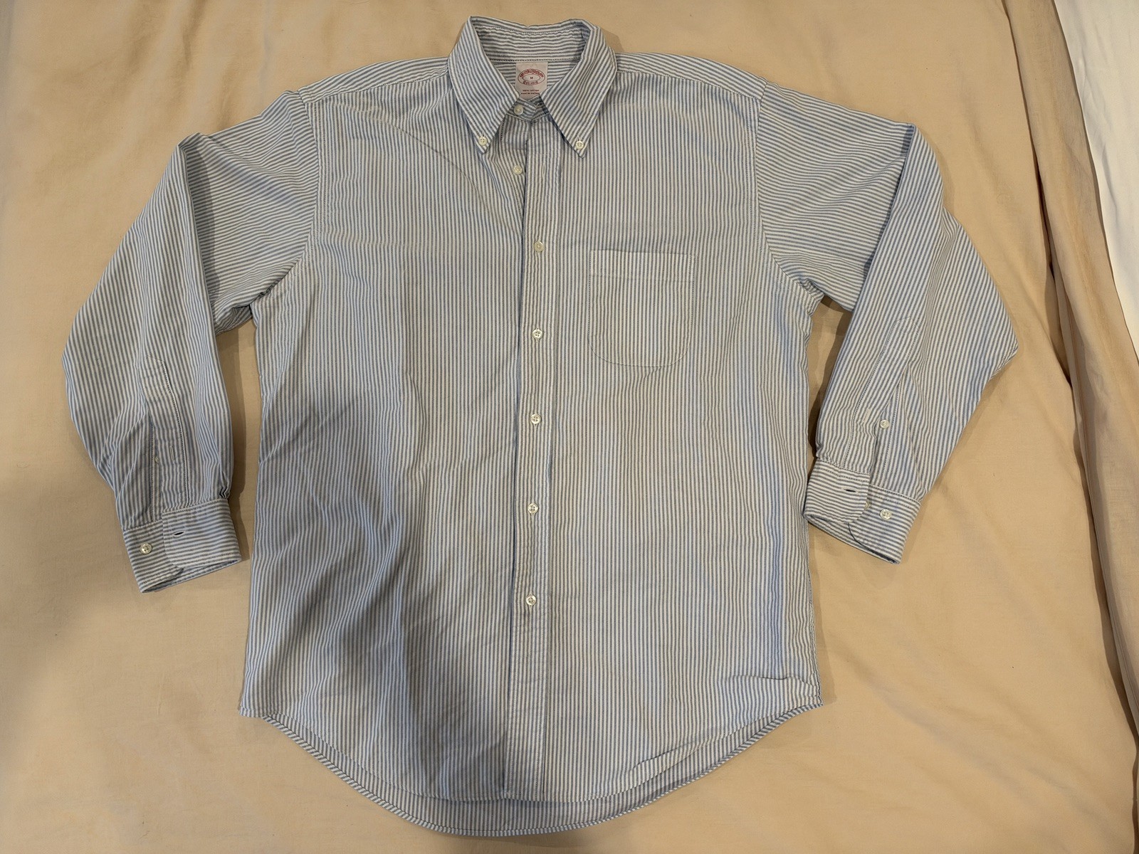 Brooks Brothers Shirt Mens M Blue Stripe Oxford Heavy Cotton