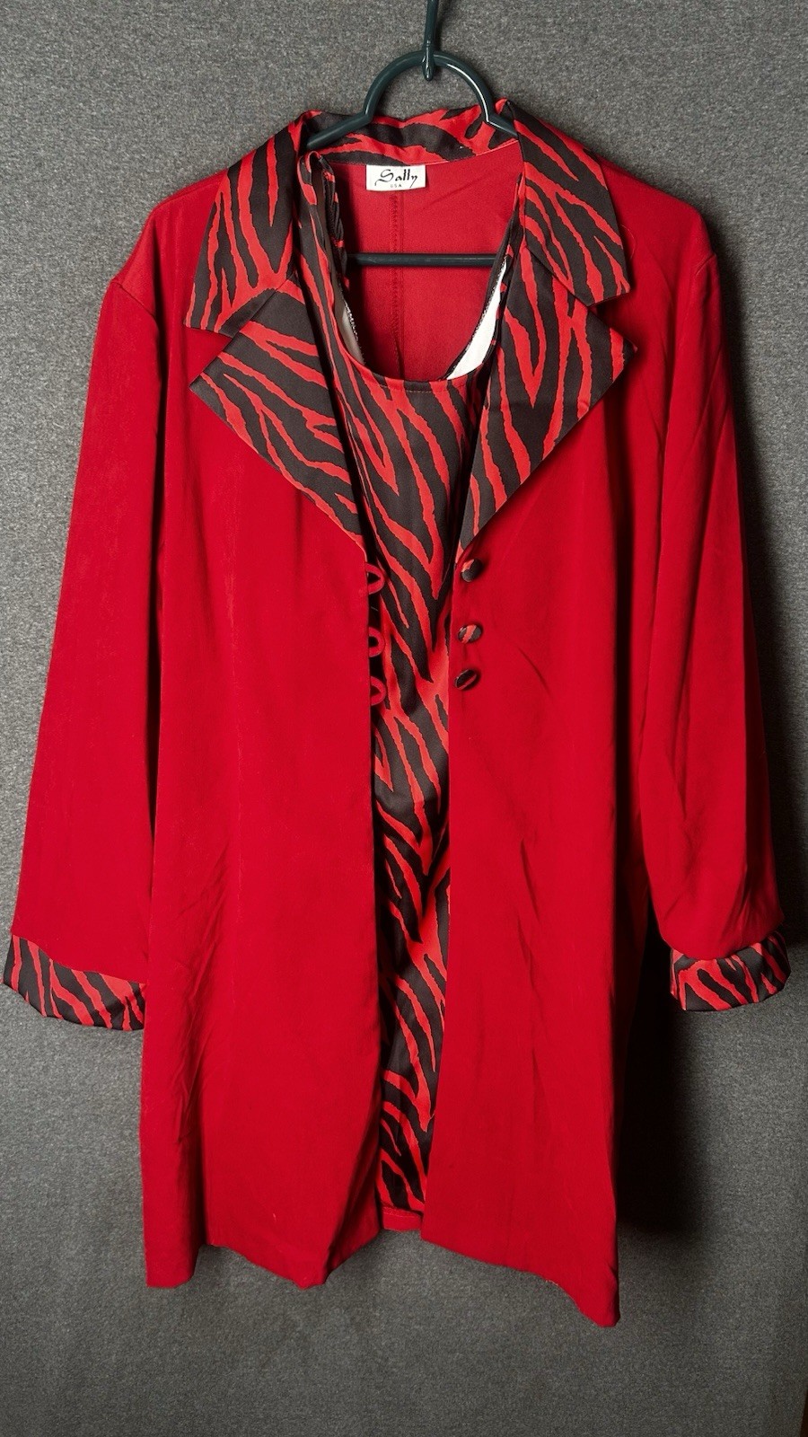 Vintage 90s Sally U.S.A. Red And Black Zebra Print 2-Piece Duster & Coat Set 2XL