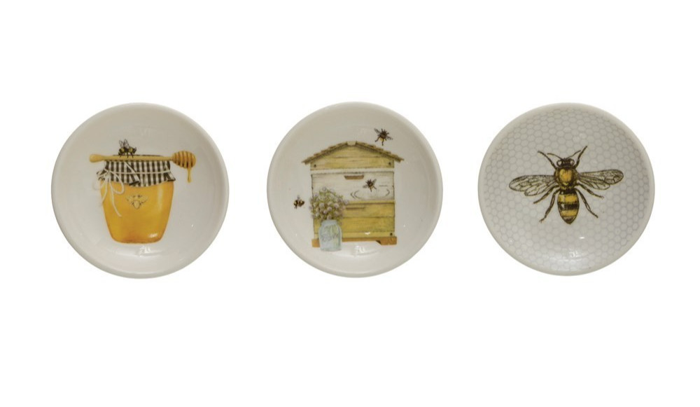 Creative Co-Op Set of 3 Different Stoneware Mini Dish w/Bee Theme 3 Creative Co-Op Set of 3 Different Stoneware Mini Dish w/Bee Theme 3
