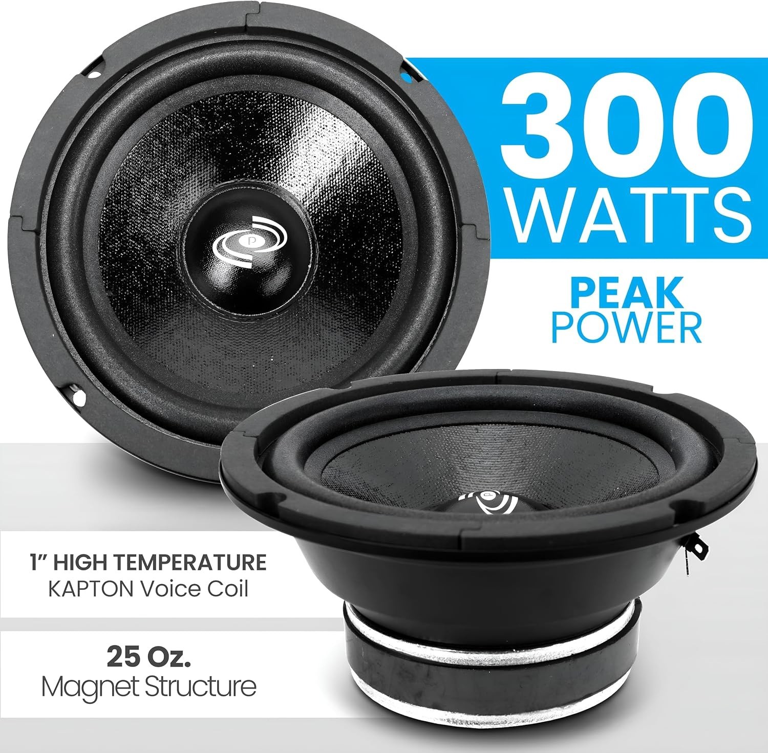 Pyle 6.5 Inch Car Audio Midrange Speaker 300W 8 Ohm 93dB Paper Cone PDMR6