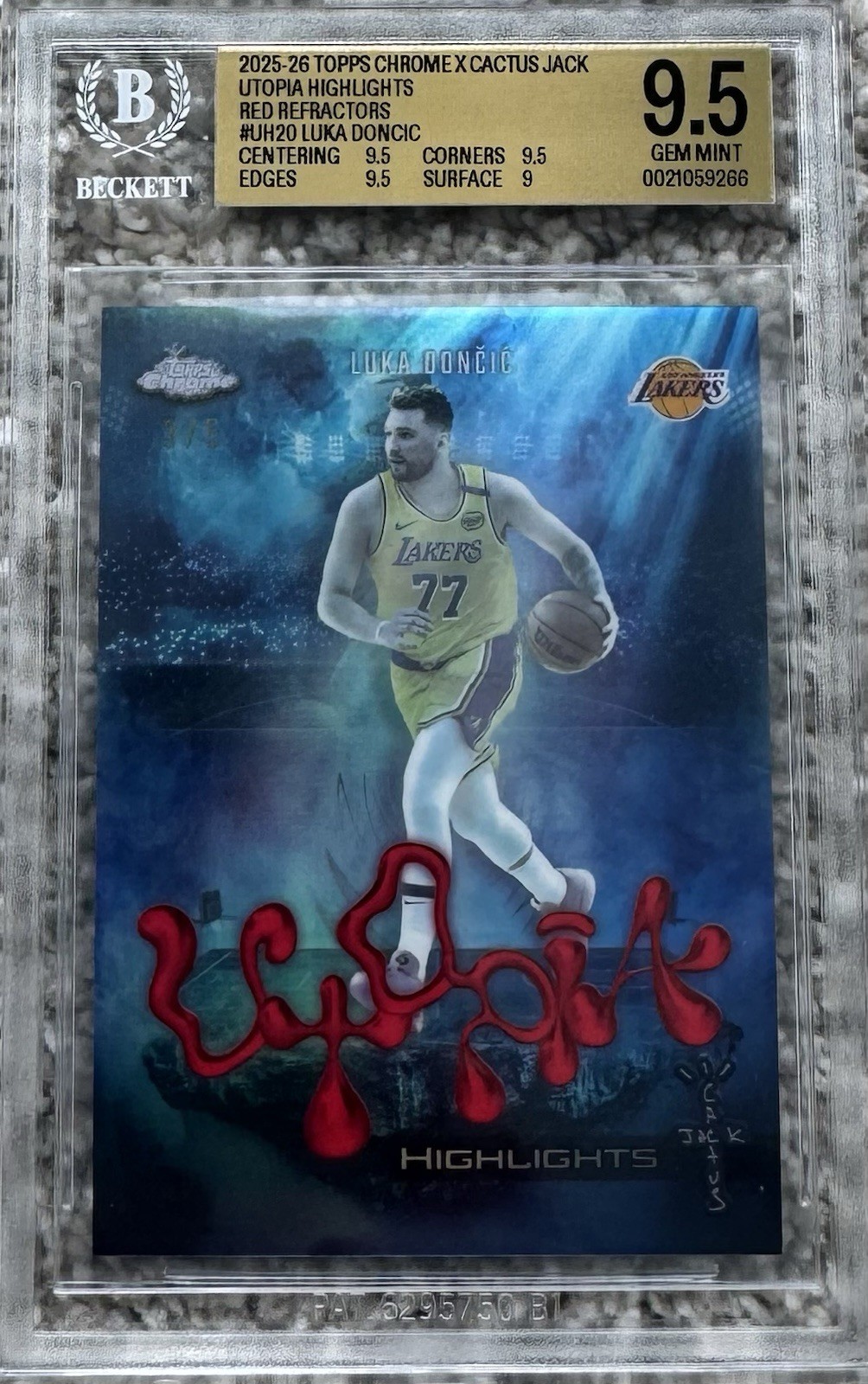 2025-26 Topps Chrome Cactus Jack Luka Doncic Utopia Red Refractor #/5 BGS 9.5