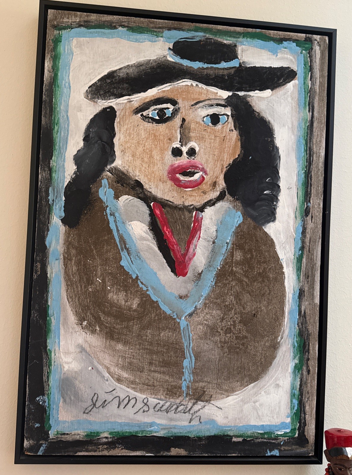 Jimmie Lee Sudduth  Folk Art  Painting  Vintage  Outsider Art  Portrait Signed