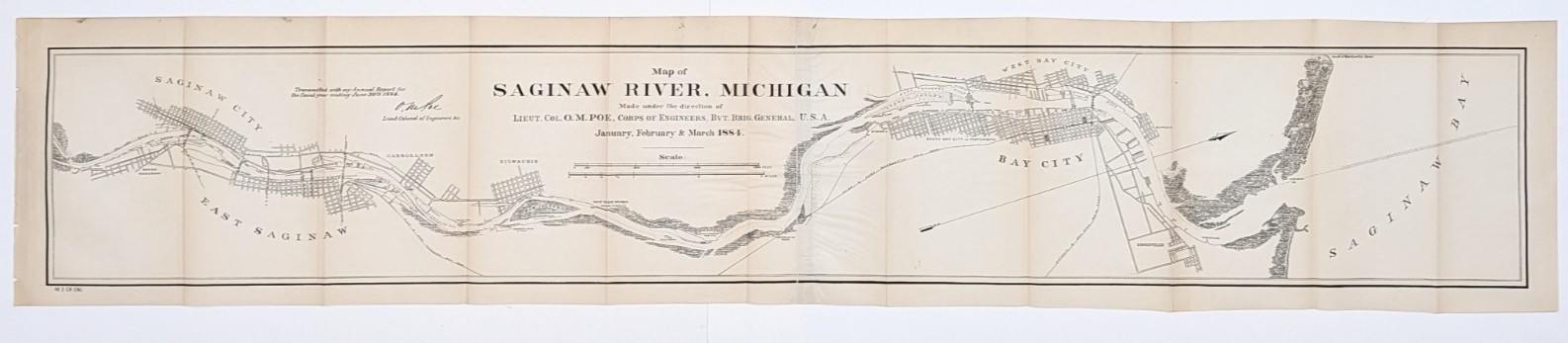 1884 SAGINAW RIVER - MICHIGAN Map BAY CITY ~ SAGINAW ~ ZILWAUKEE - 46 INCHES