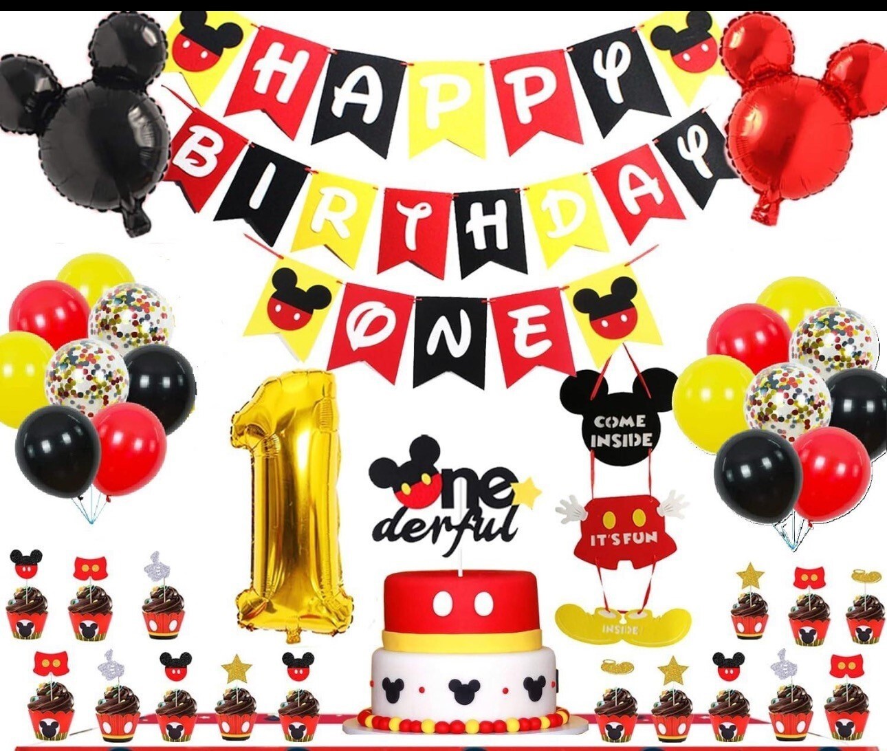 Mickey Mouse 1st Birthday Party Decorations,Party Supplies Included Banner