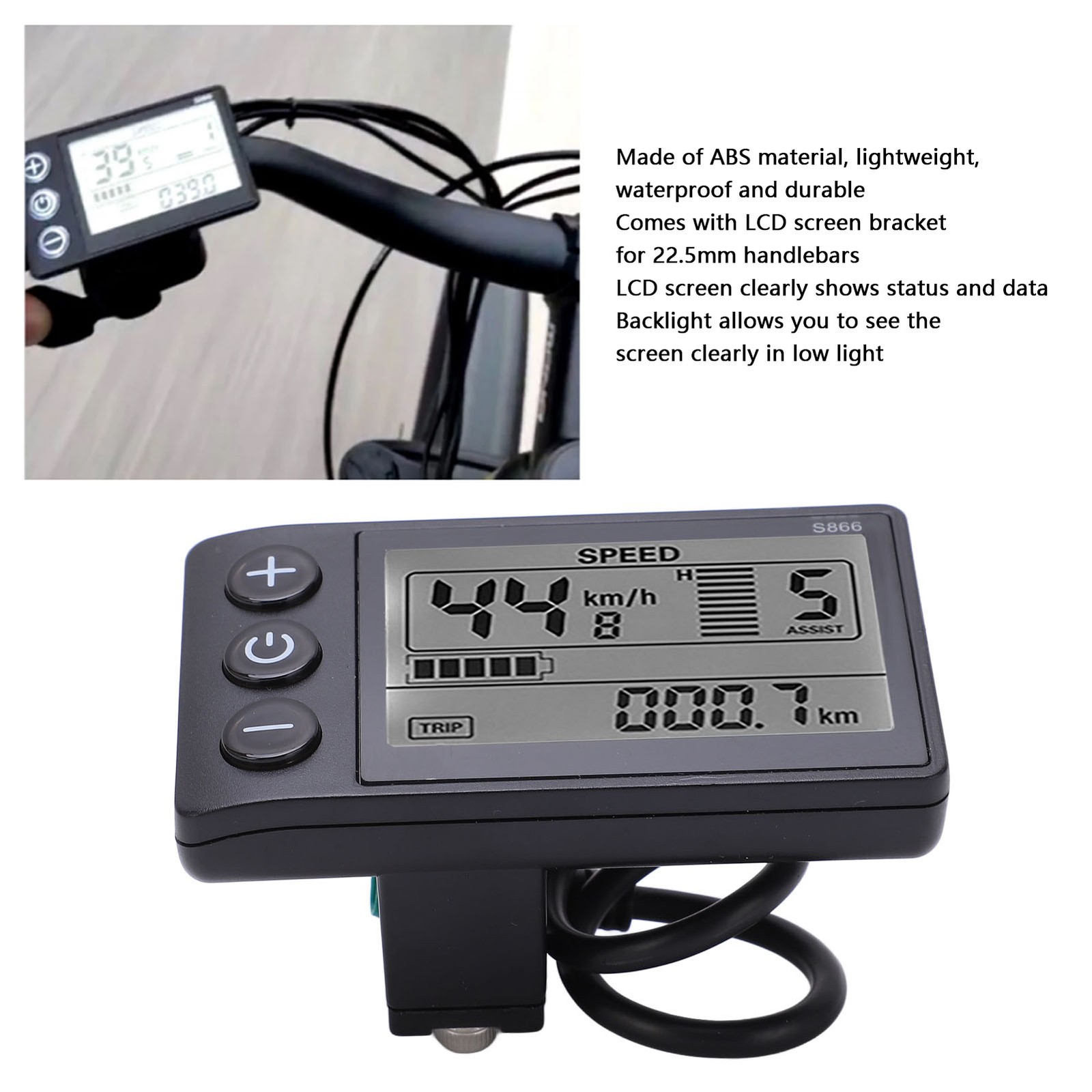 E-Bike S866 LCD Display Meter 24V 36V 48V Control Panel with Waterproof Plug