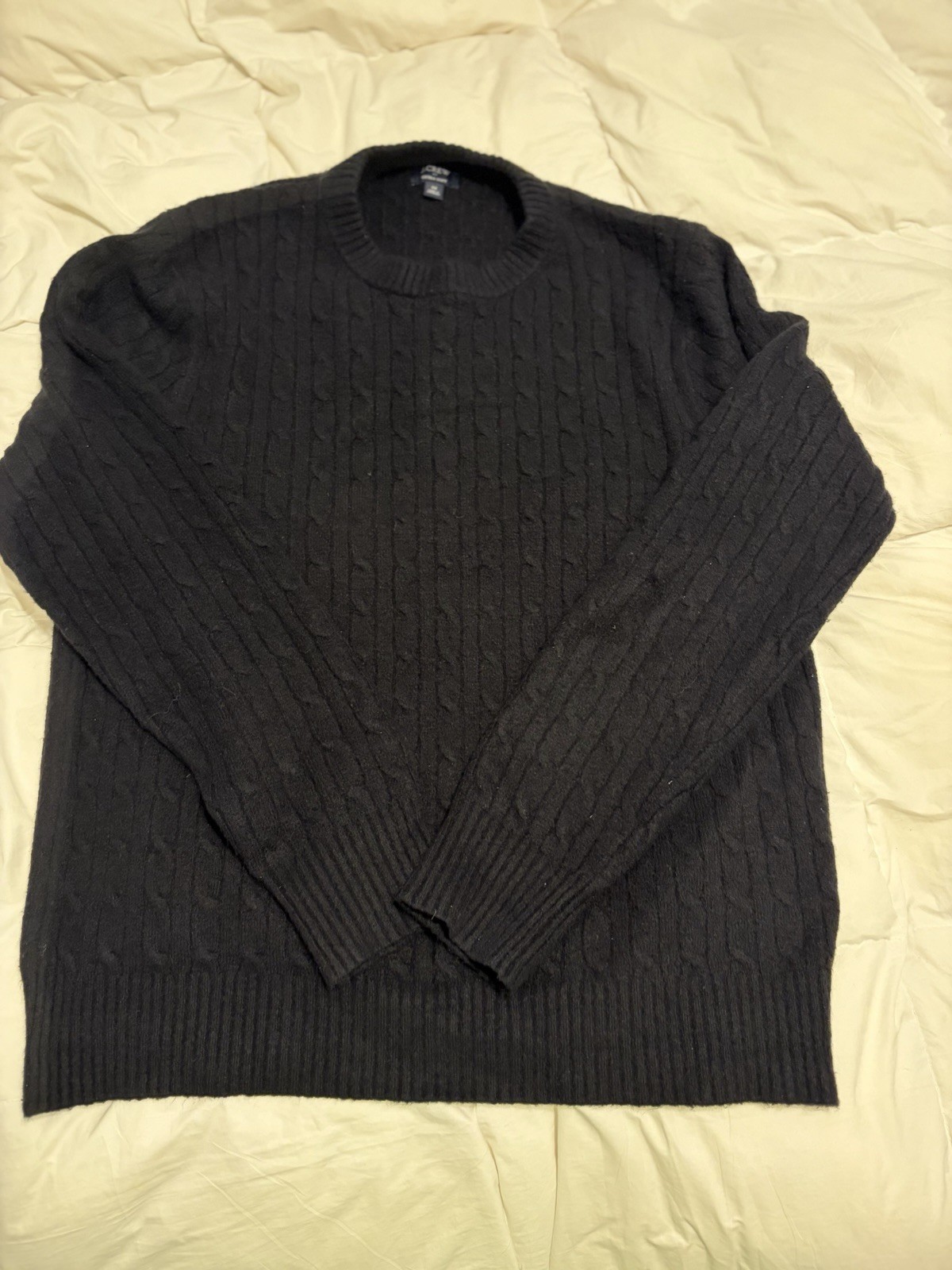 J.Crew Factory Men\'s Extra-Soft Cable Knit Crewneck Sweater Black - Medium Fall