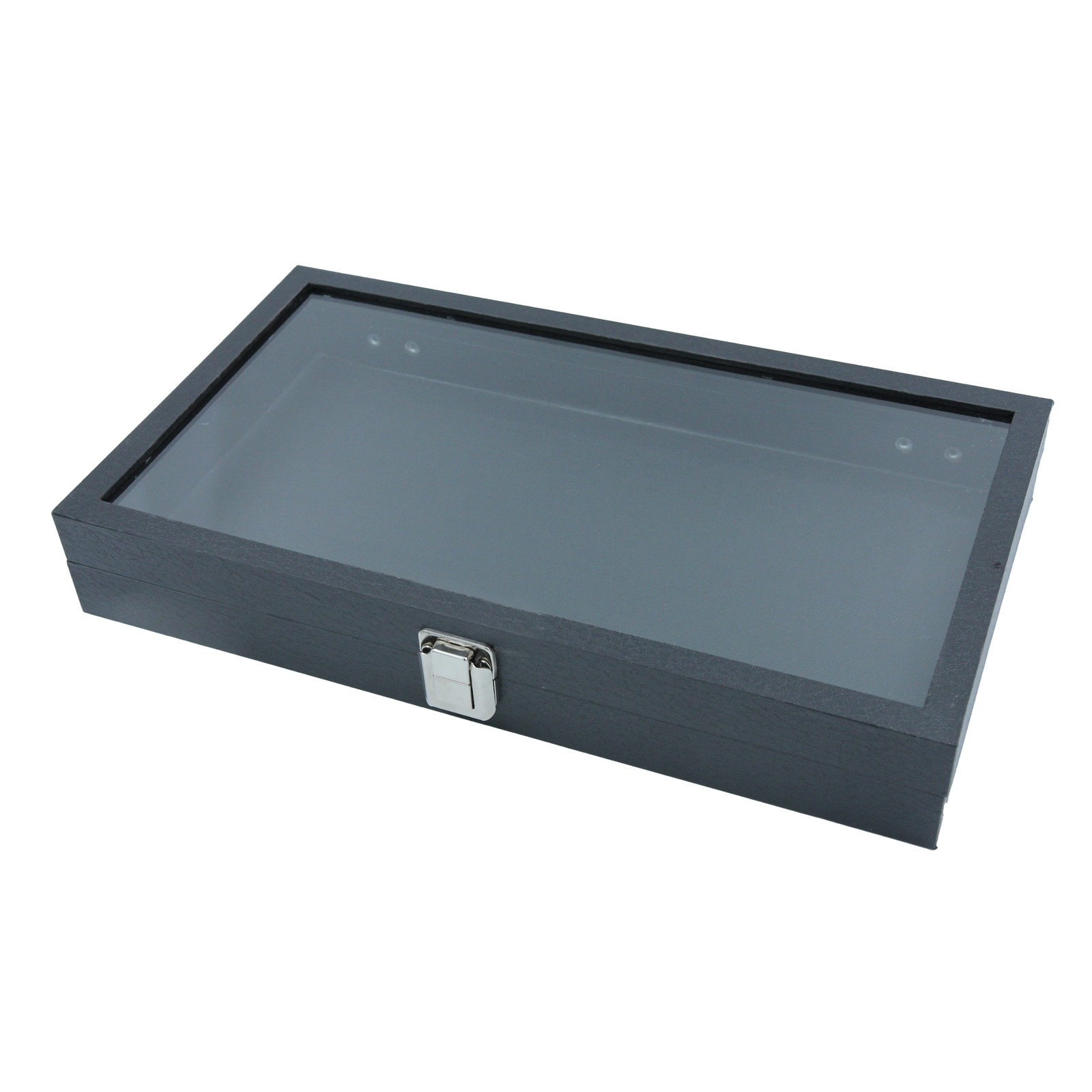 SSWBasics Large Black Faux Leather Glass Top Jewelry Display Case SSWBasics Large Black Faux Leather Glass Top Jewelry Display Case