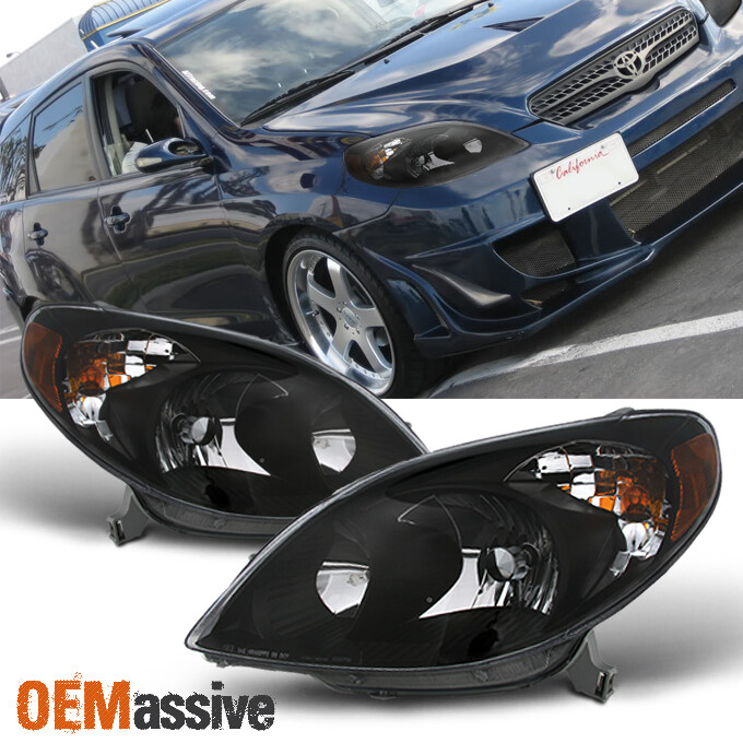 Fits 2003-2008 Toyota Matrix Amber Black Bezel Headlights Headlamps Replacement