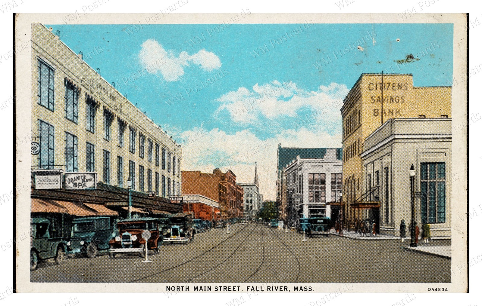 Fall River Massachusetts 1920s North Main Street Cars Standard Postcard