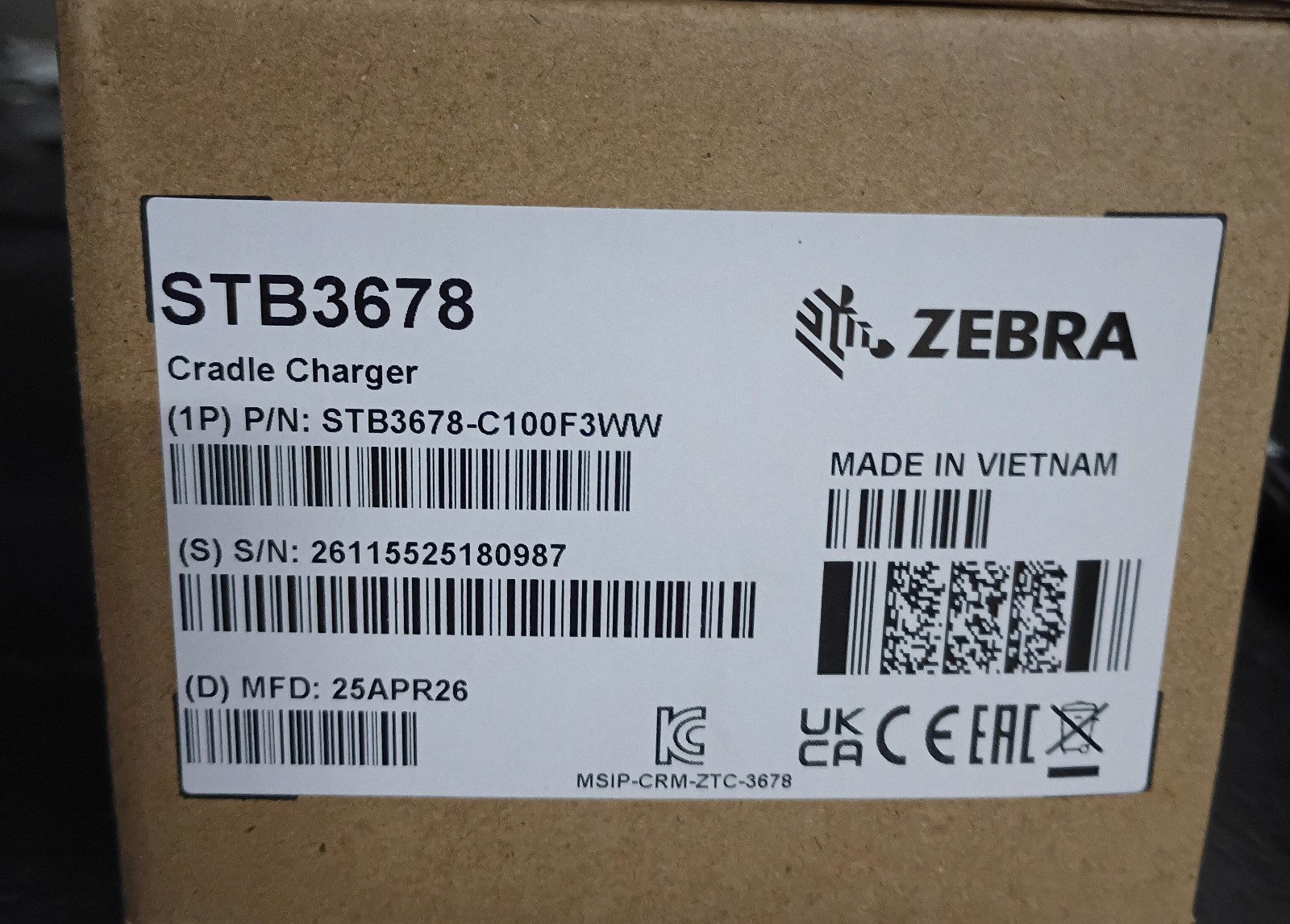 New in Box Zebra  Charge Cradle STB3678-C100F3WW  