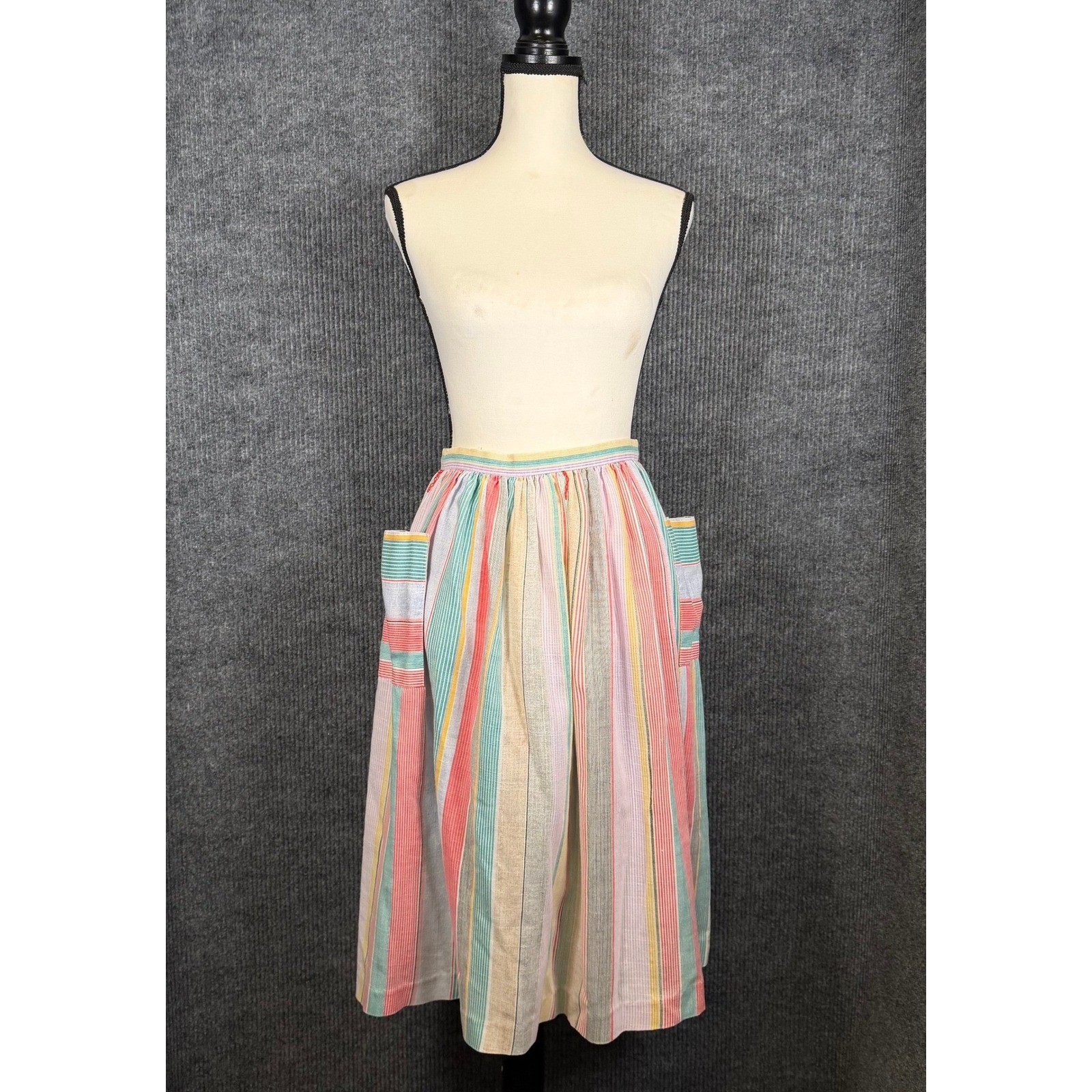Vintage Handmade Midi Skirt Women S Rainbow Stripe Pocket Cottagecore Prairie