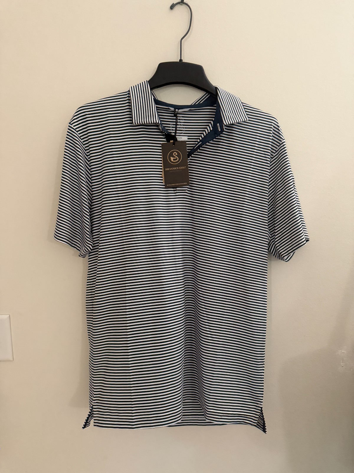 NWT - Swannies Navy Striped Smith Men\'s Polo - Size M - RETAIL $95 NWT - Swannies Navy Striped Smith Men\'s Polo - Size M - RETAIL $95