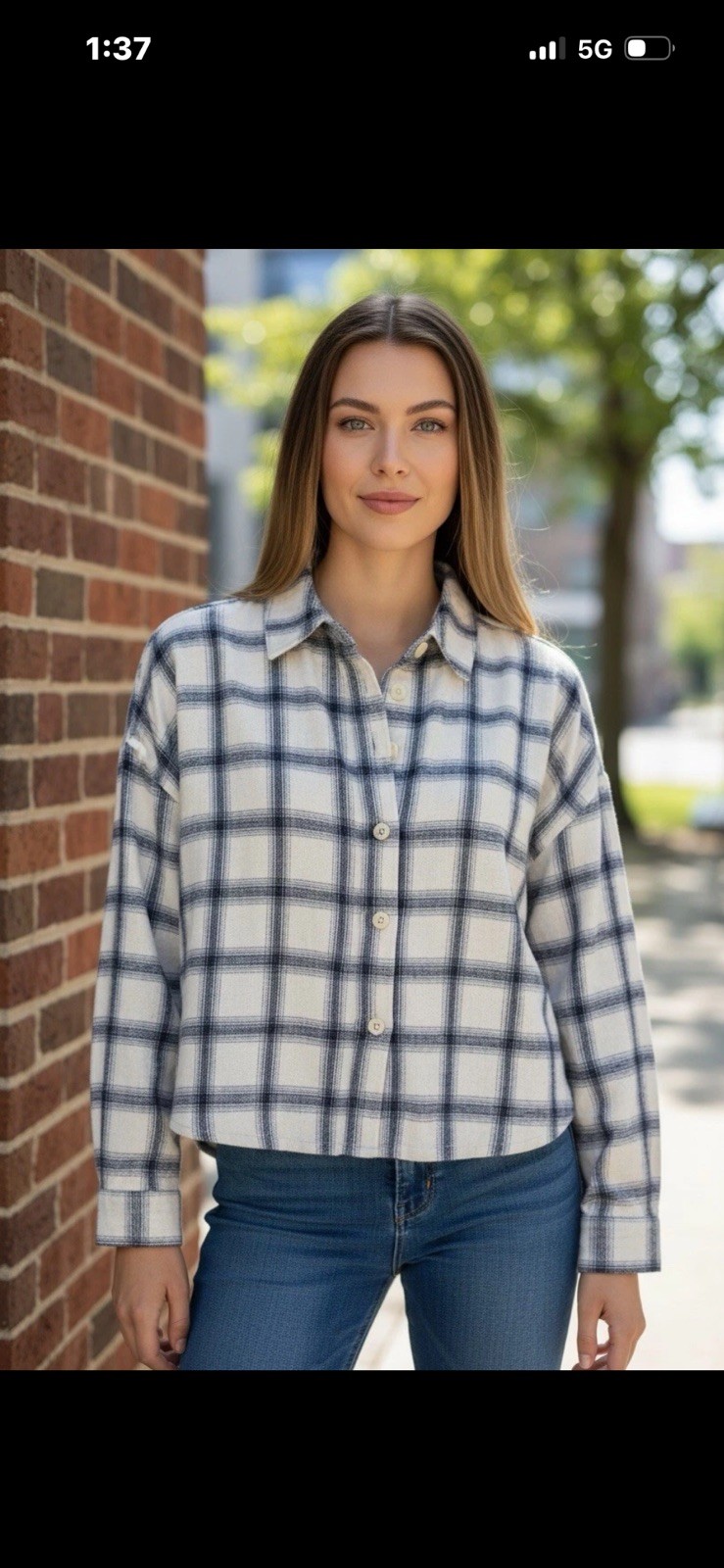 Madewell Flannel Hartfield Crop Shirt In Windowpane Plaid. Size M Madewell Flannel Hartfield Crop Shirt In Windowpane Plaid. Size M