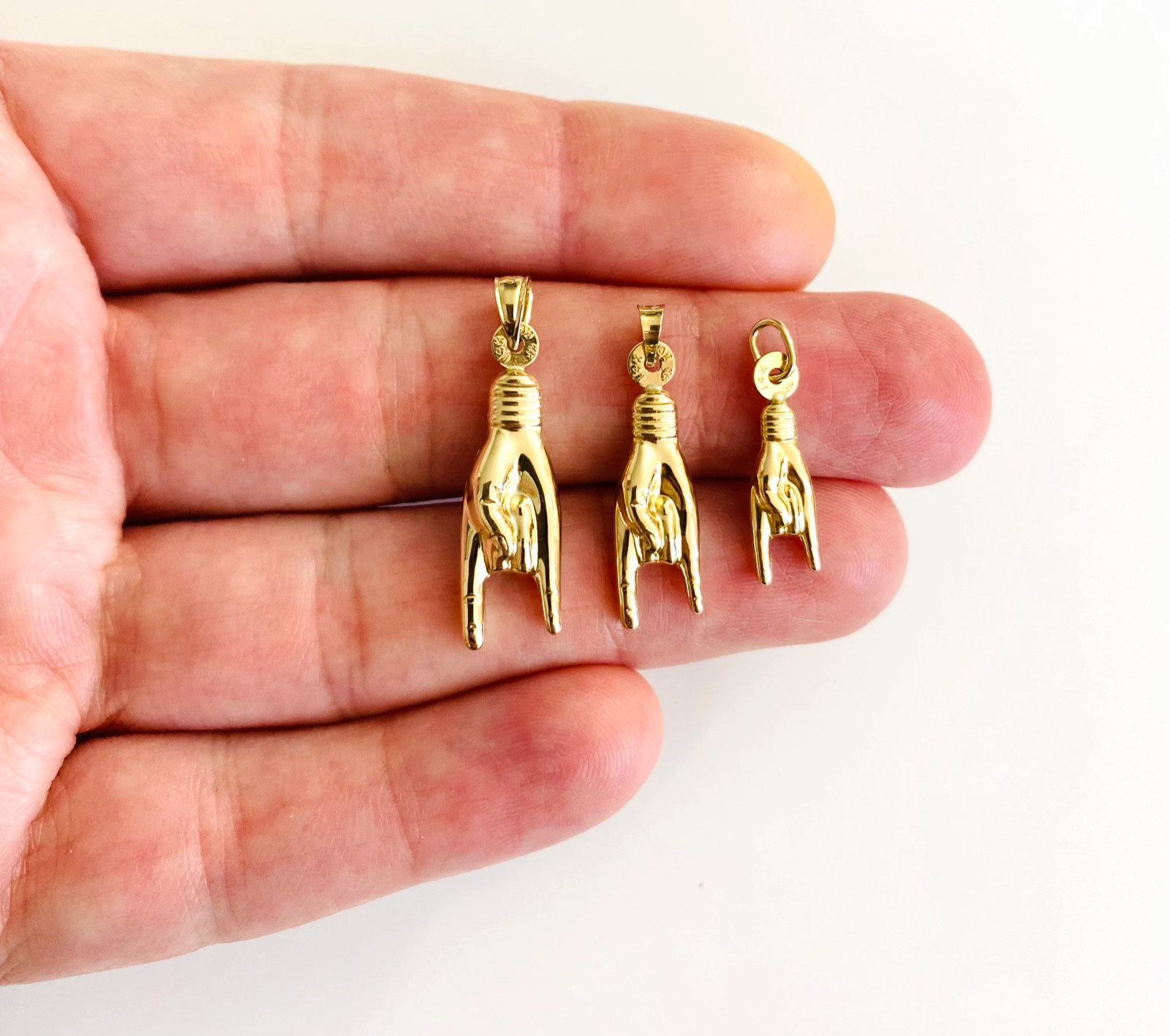 Real 14K Yellow Gold Mano Cornuto Pendant - Italian Lucky Hand 3D Charm-14K6392