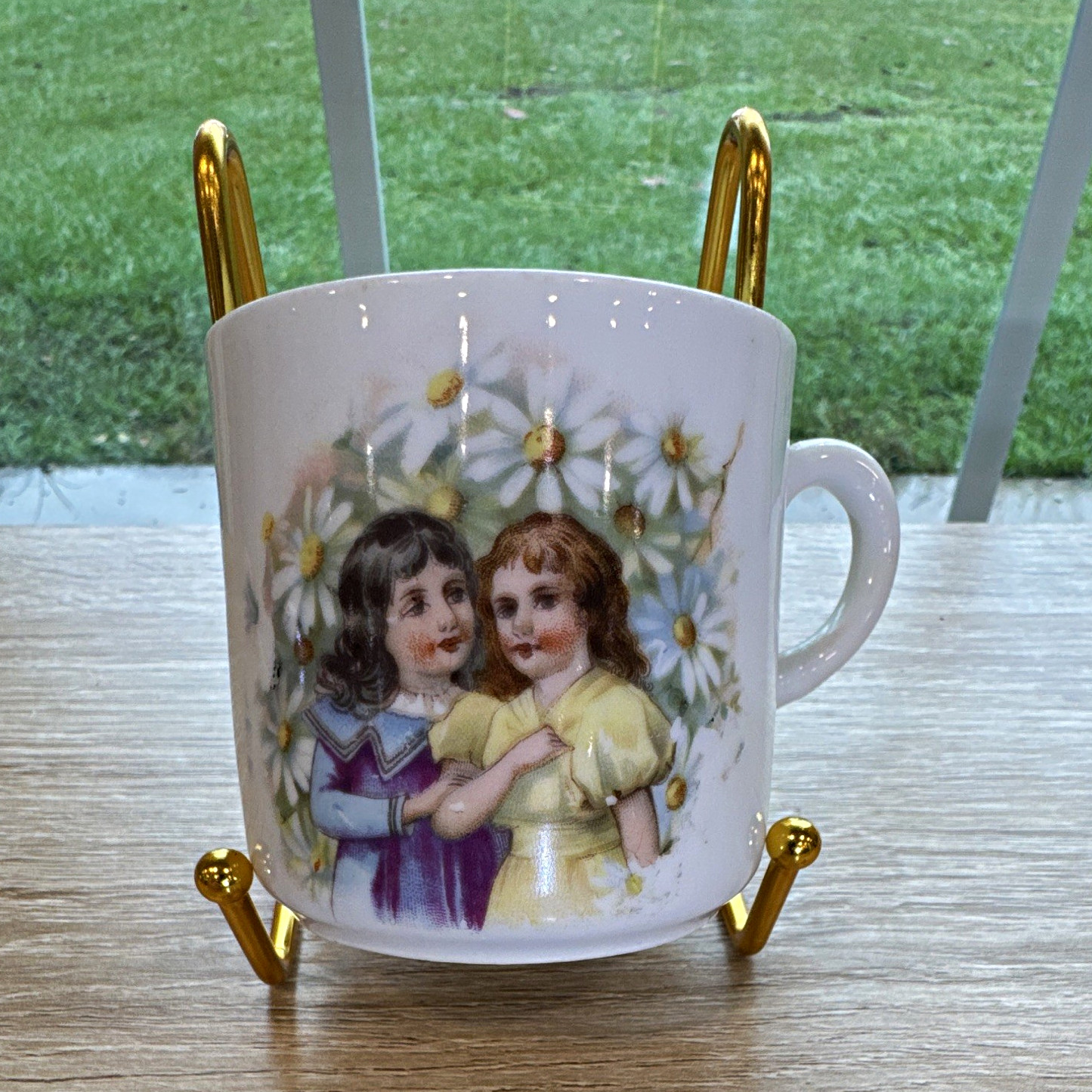 Antique 1890’s Ceramic Mug Painted Decorated Flowers & Children Theme. Antique 1890’s Ceramic Mug Painted Decorated Flowers & Children Theme.