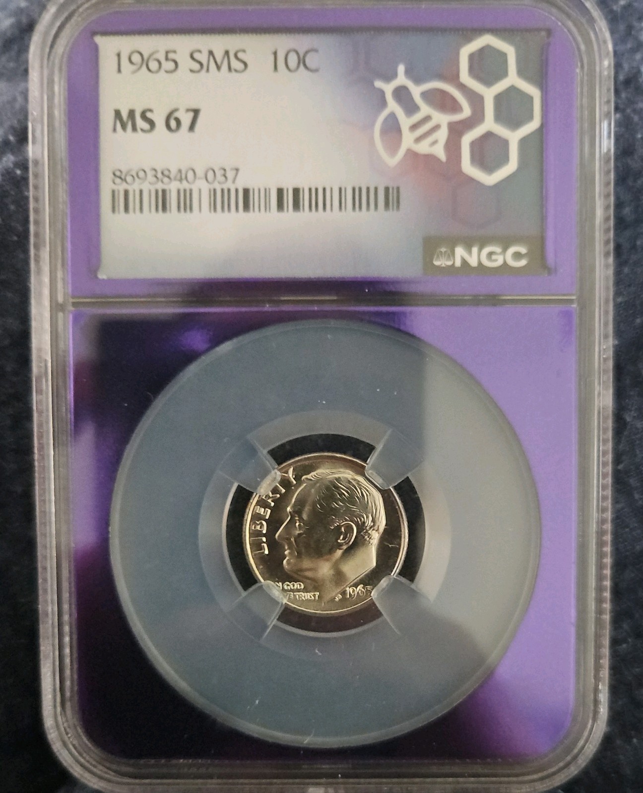 1965 P SMS Roosevelt Dime MS67 NGC Trader Bea Purple Core 10c Gem Bu Unc Coin 