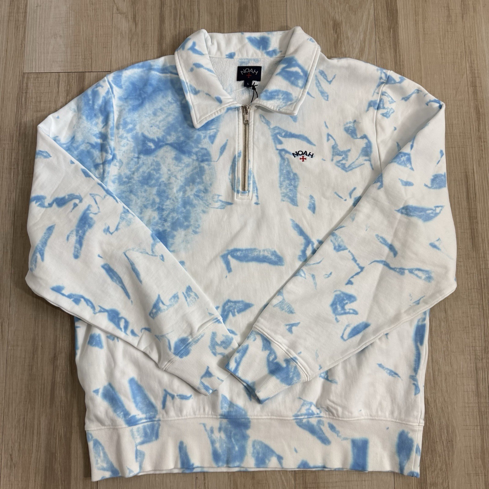 Noah Splatter Dye Zip Pullover Sweater Blue White Size Large L Noah Splatter Dye Zip Pullover Sweater Blue White Size Large L