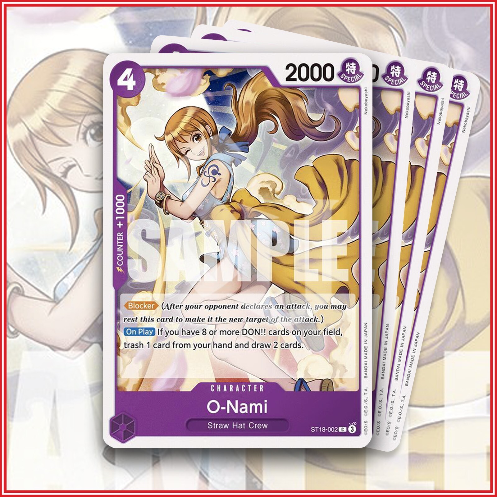One Piece Card Game O-Nami ST18-002 x4 Purple STarter Deck Monkey.D.Luffy