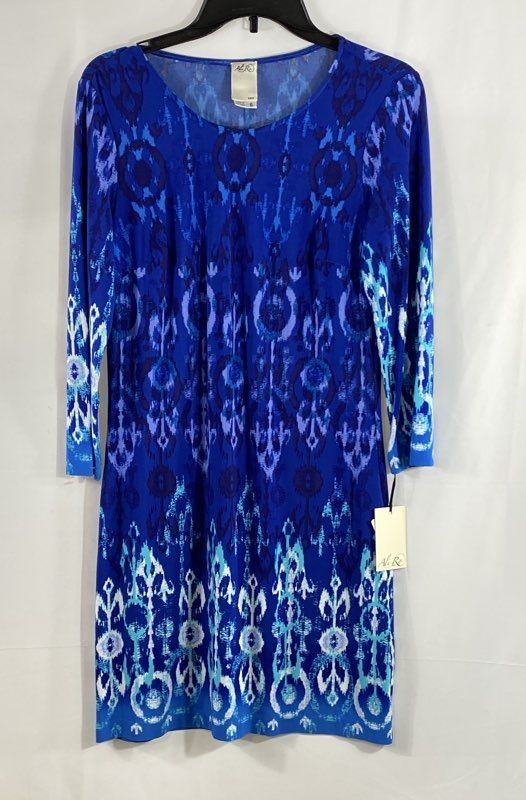 Ali Ro Women\'s Blue Ombre Ikat Print Long Sleeve Stretch Dress NWT Sz 6