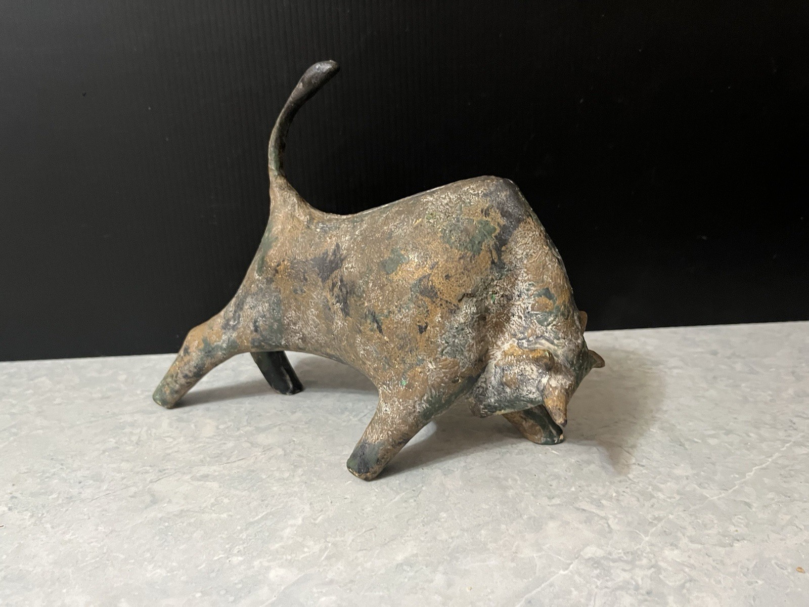 Vtg Miyazawa Kanae Brutalist Fighting Bull Iron Sculpture MCM Japan Mark