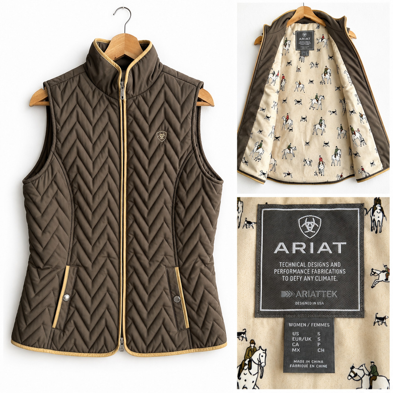 Ariat Women’s Small Ashley Insulated Quilted Brown Equestrian Full Zip Vest
