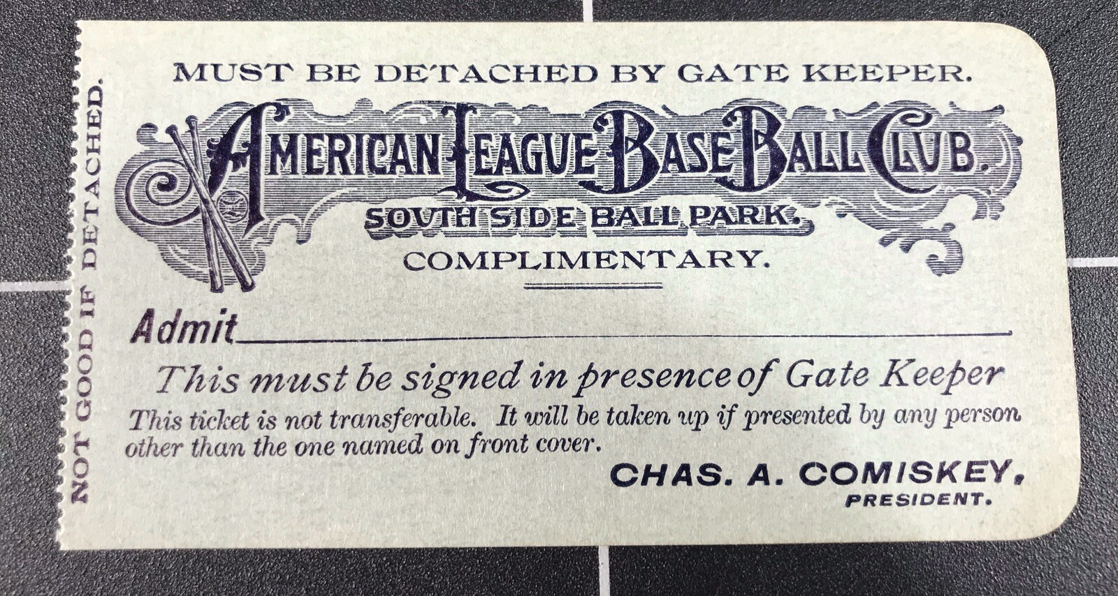 1906 Ticket Pass South Side Ball PK Chicago White Sox/Eddie Collins Debut Hit ⚾️