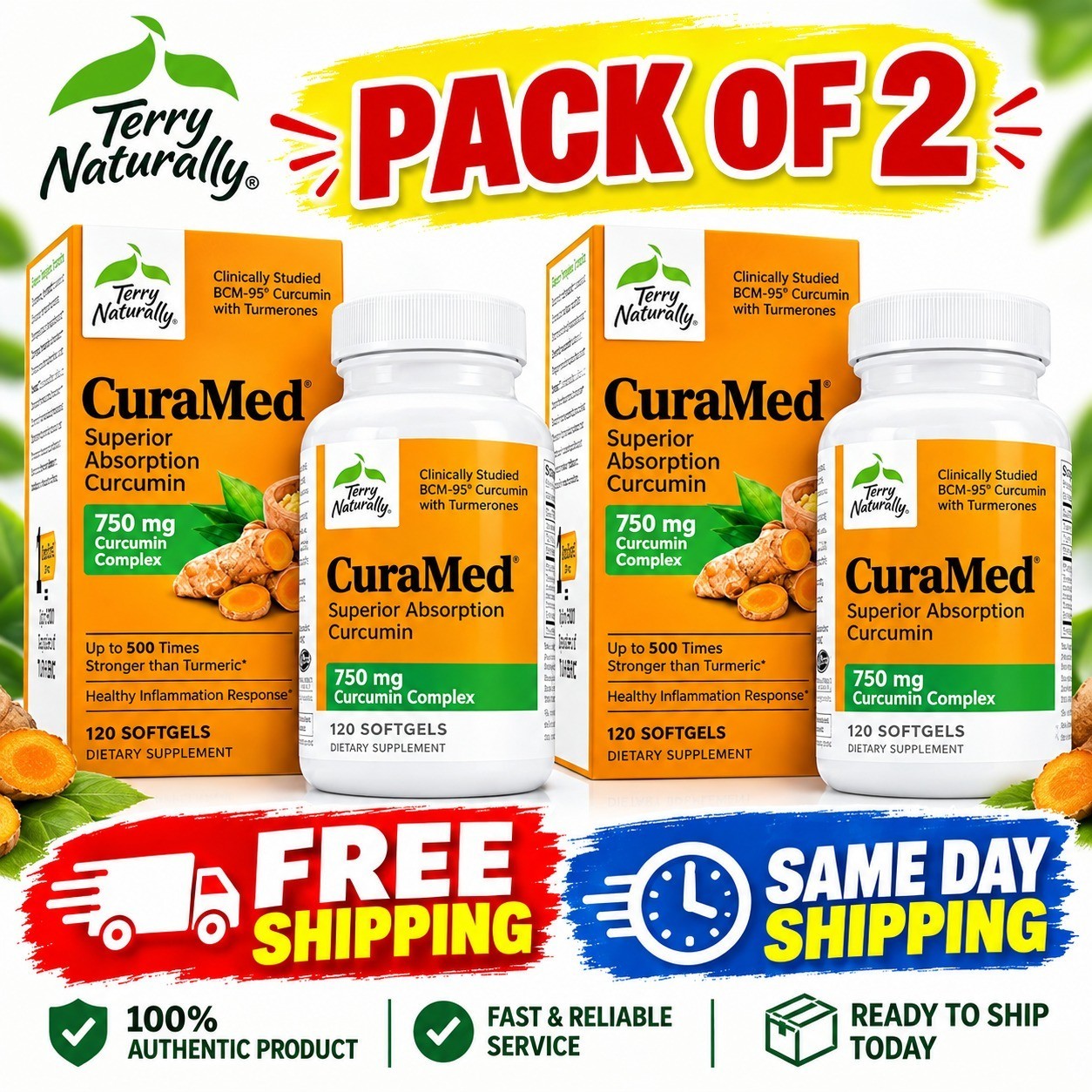 2Packs Terry Naturally CuraMed Superior Absorption 750mg - 240 Count- US STOCK