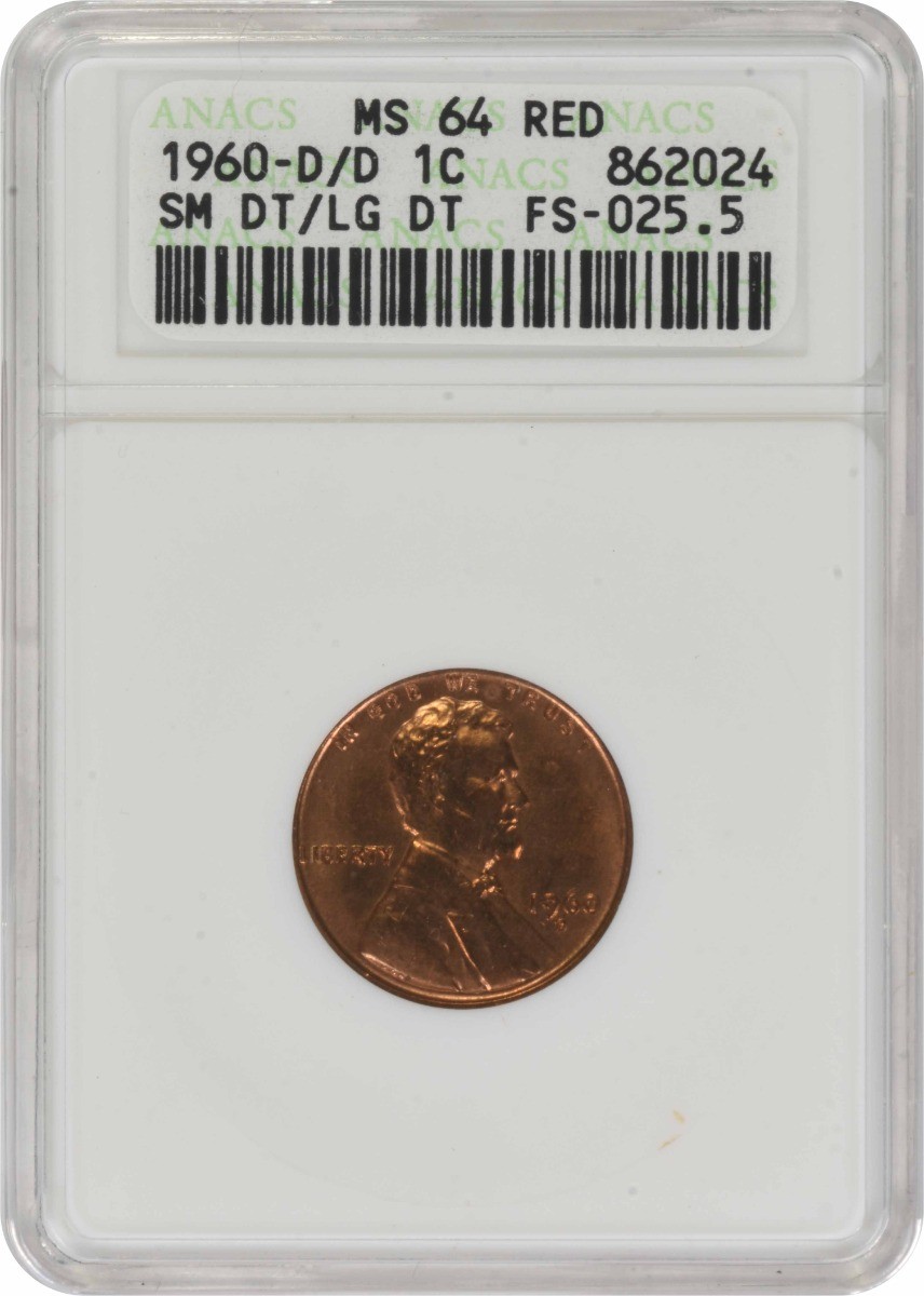 1960-D/D Lincoln Cent Small Date/Large Date FS-101 MS64RED ANACS