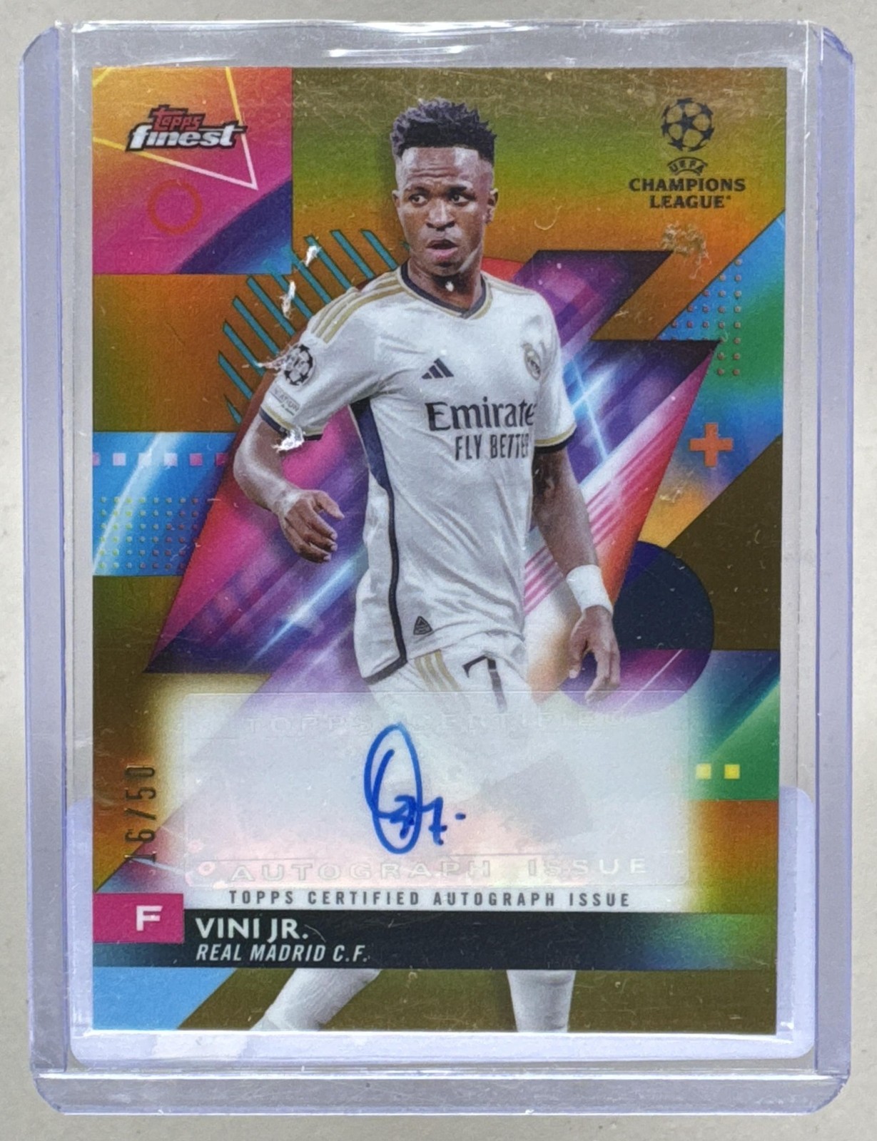Vini Jr 2023 Topps Finest UEFA #A-VJ Gold Auto 16/50 Vini Jr 2023 Topps Finest UEFA #A-VJ Gold Auto 16/50